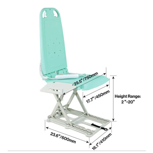 GoRise LT Portable Waterproof Floor & Bath Lift Dimensions