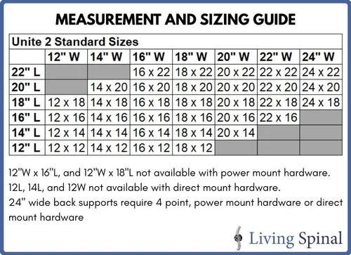 Comfort Unite 2 Back Support by Comfort Company Sizing Guide Living Spinal