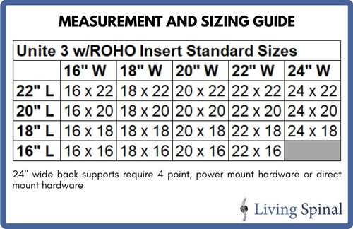 Comfort Unite 3 with ROHO Insert Back Support by Comfort Company Product Sizing Guide Living Spinal