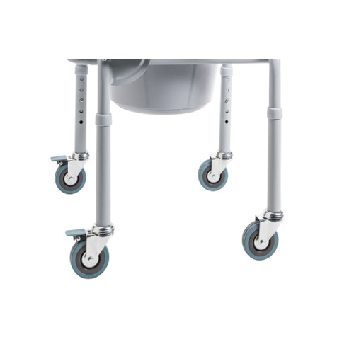 Steel Drop-Arm Commode with Wheels and Padded Armrests Wheels