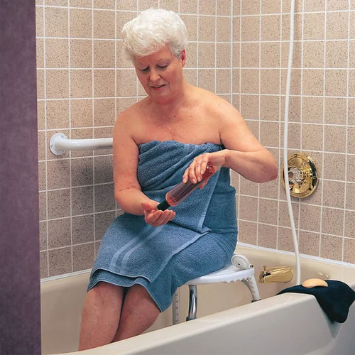 Carex Adjustable Bath & Shower Seat in Use