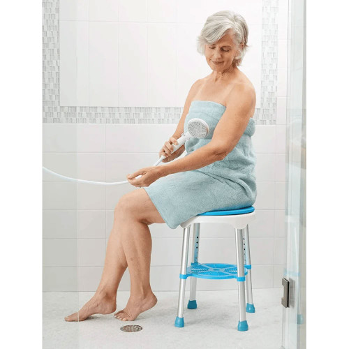 Carex EZ Shower Swivel Stool Lady Using