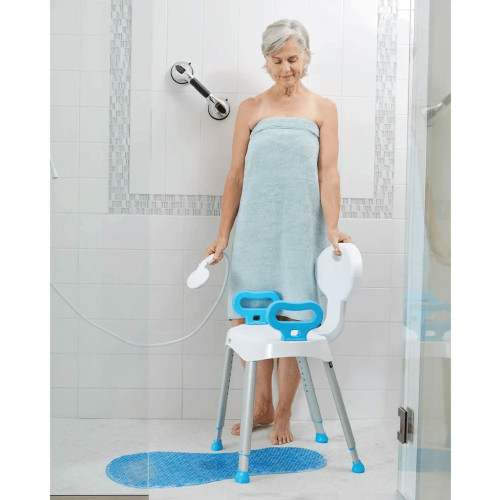 Carex E-Z Bath and Shower Seat with Handles Lady Using
