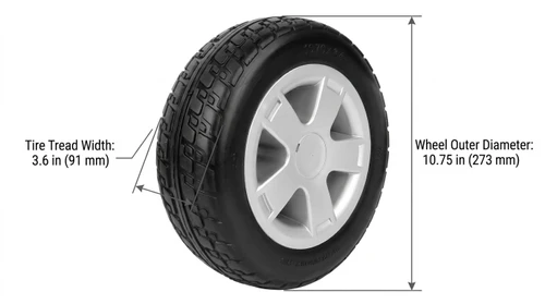 10.75x3.6" Pride Victory 10 Rear Wheel Replacement Dimensions