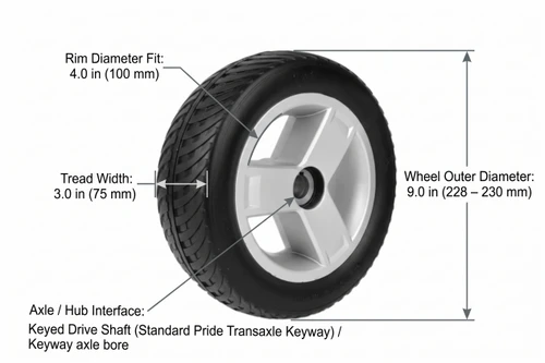 9X3” Pride Go-Go Flat-Free Rear Wheel Assembly Main Image
