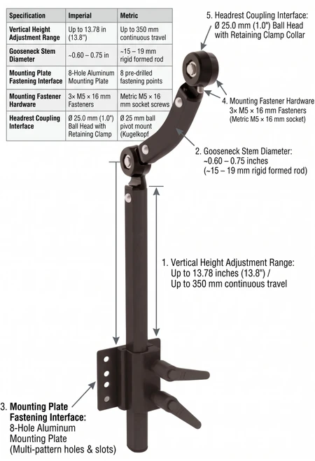 Goose Neck For Back Rest Dimensions