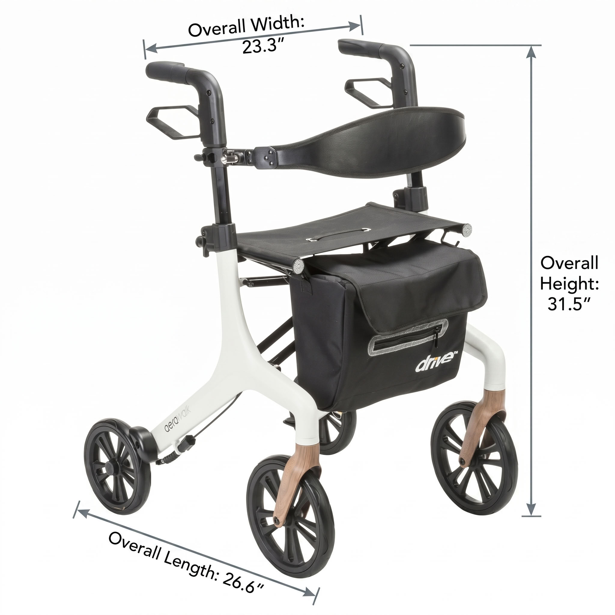 Drive AeroWalk Ultra-Lite Rollator Dimensional Reference