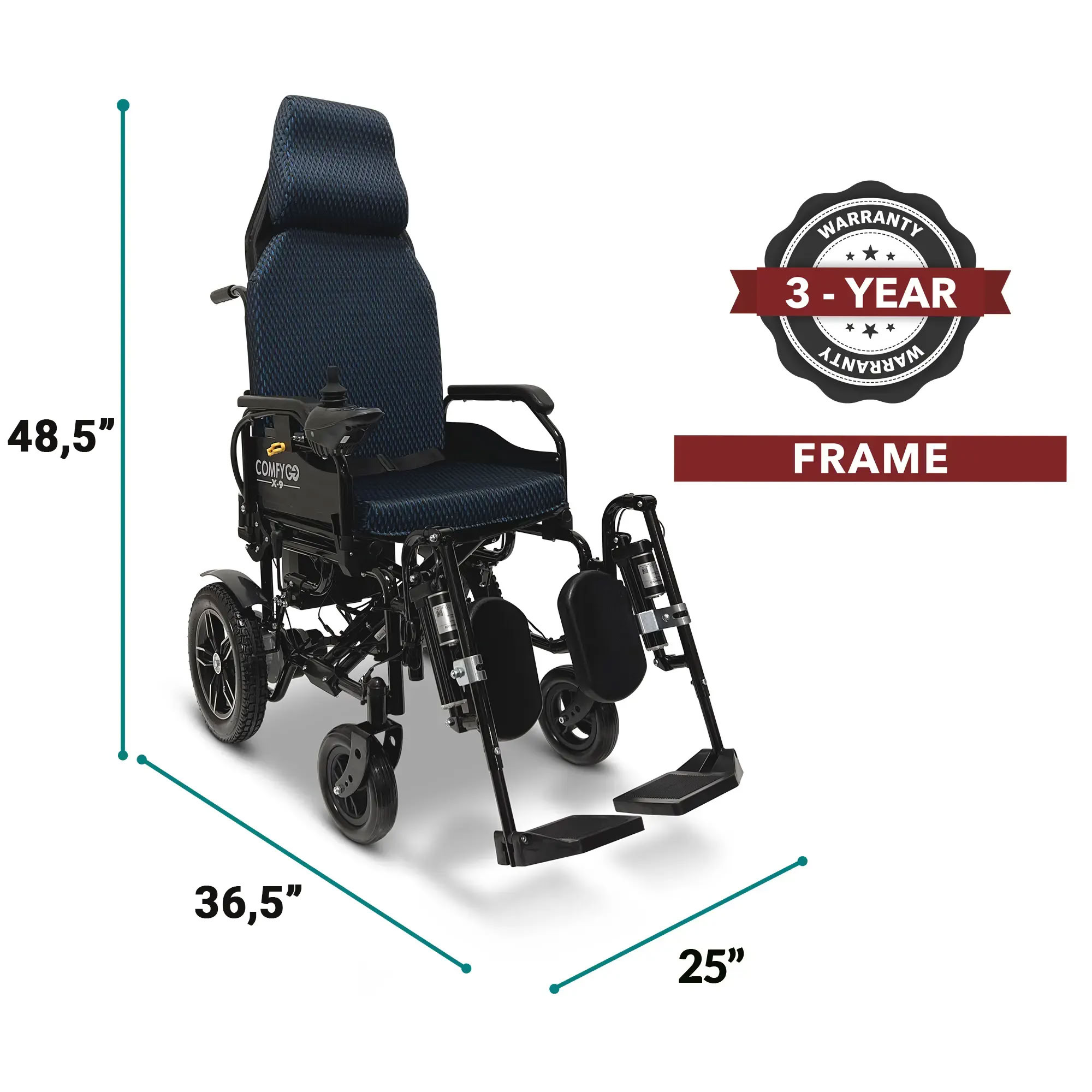 X-9 Wheelchair Unfolded Dimensions Diagram