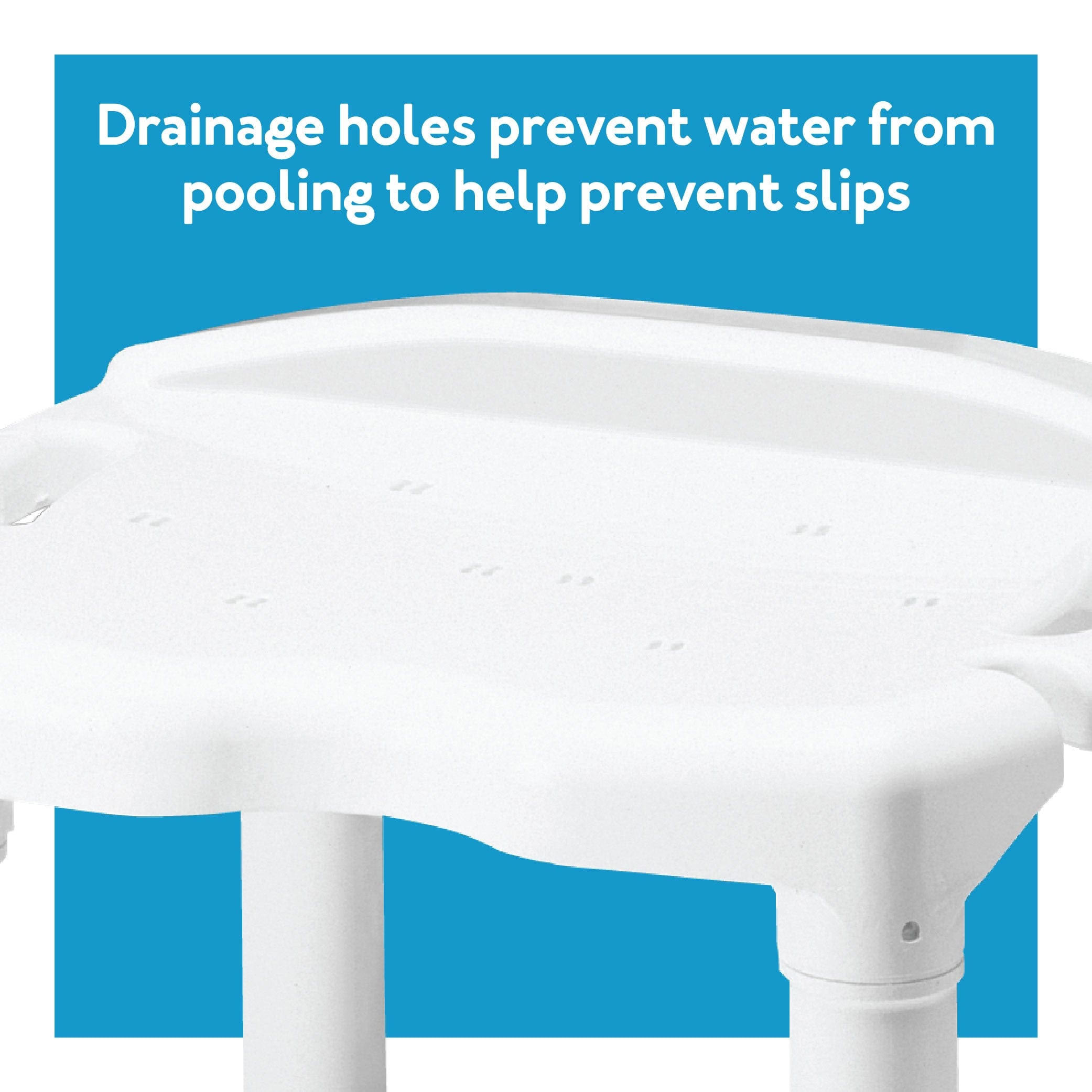 Close-up of the Carex Universal Bath Seat without Back textured seat with paired drainage holes to prevent water pooling