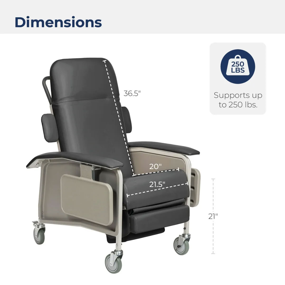 Drive Medical 4-Position Clinical Care Recliner Detailed Dimensions Diagram