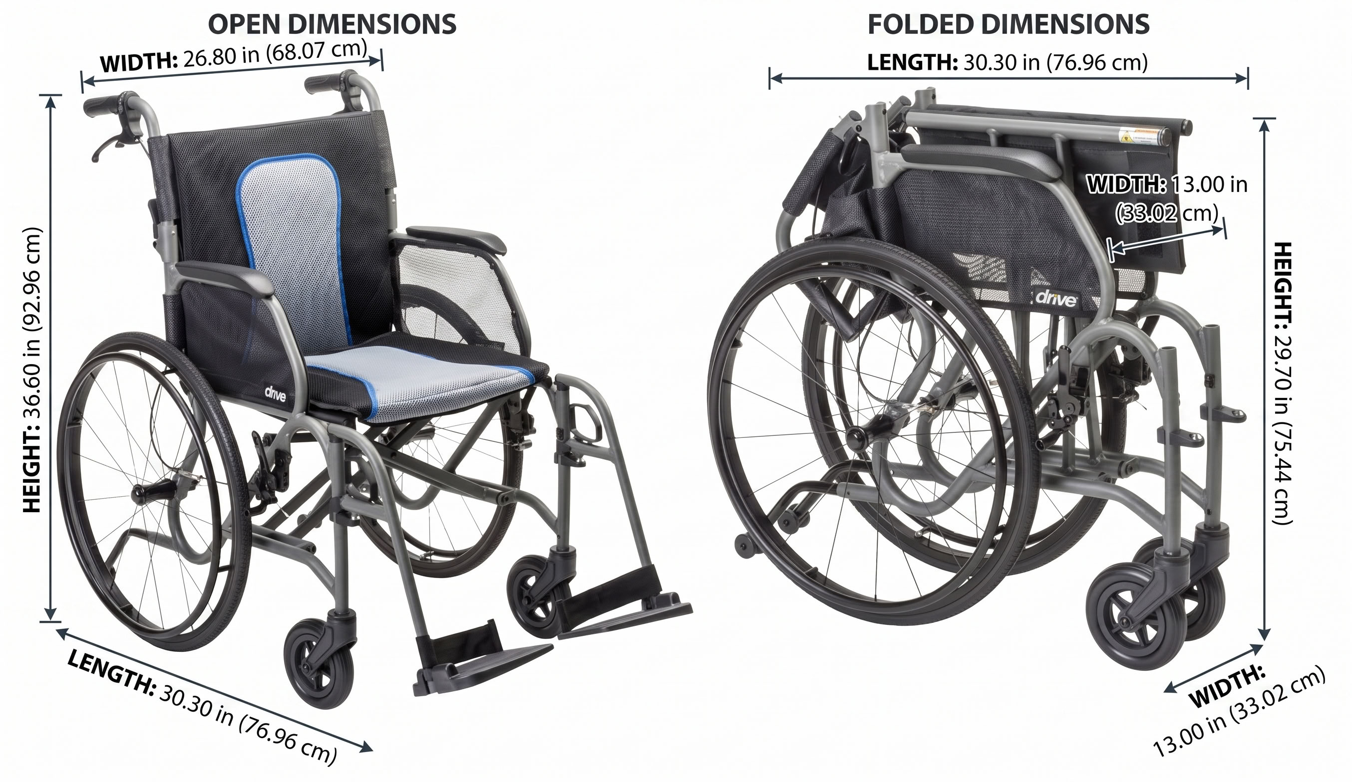 AeroFly Wheelchair Folded Dimensions View