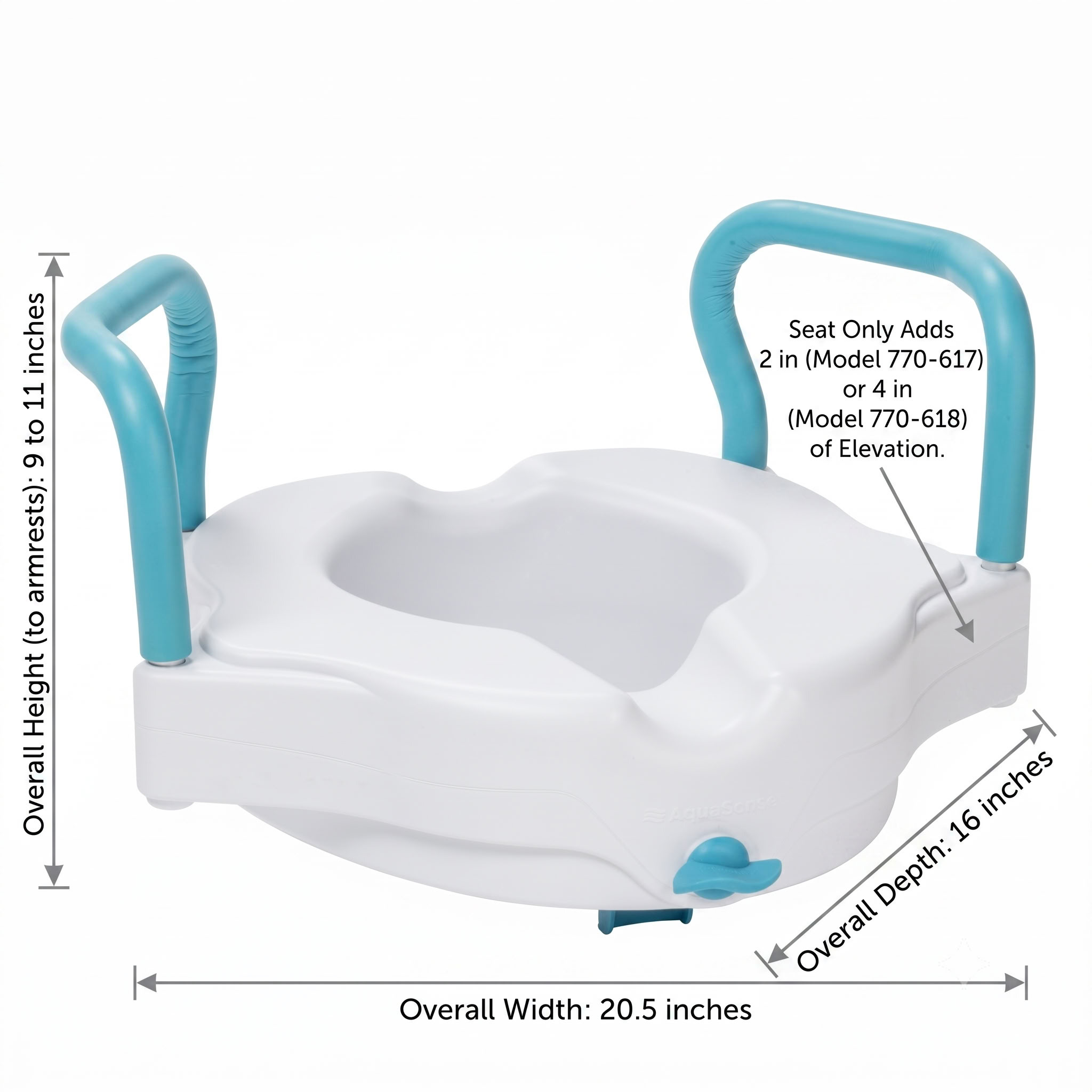 AquaSense 3-in-1 Raised Toilet Seat dimensions diagram