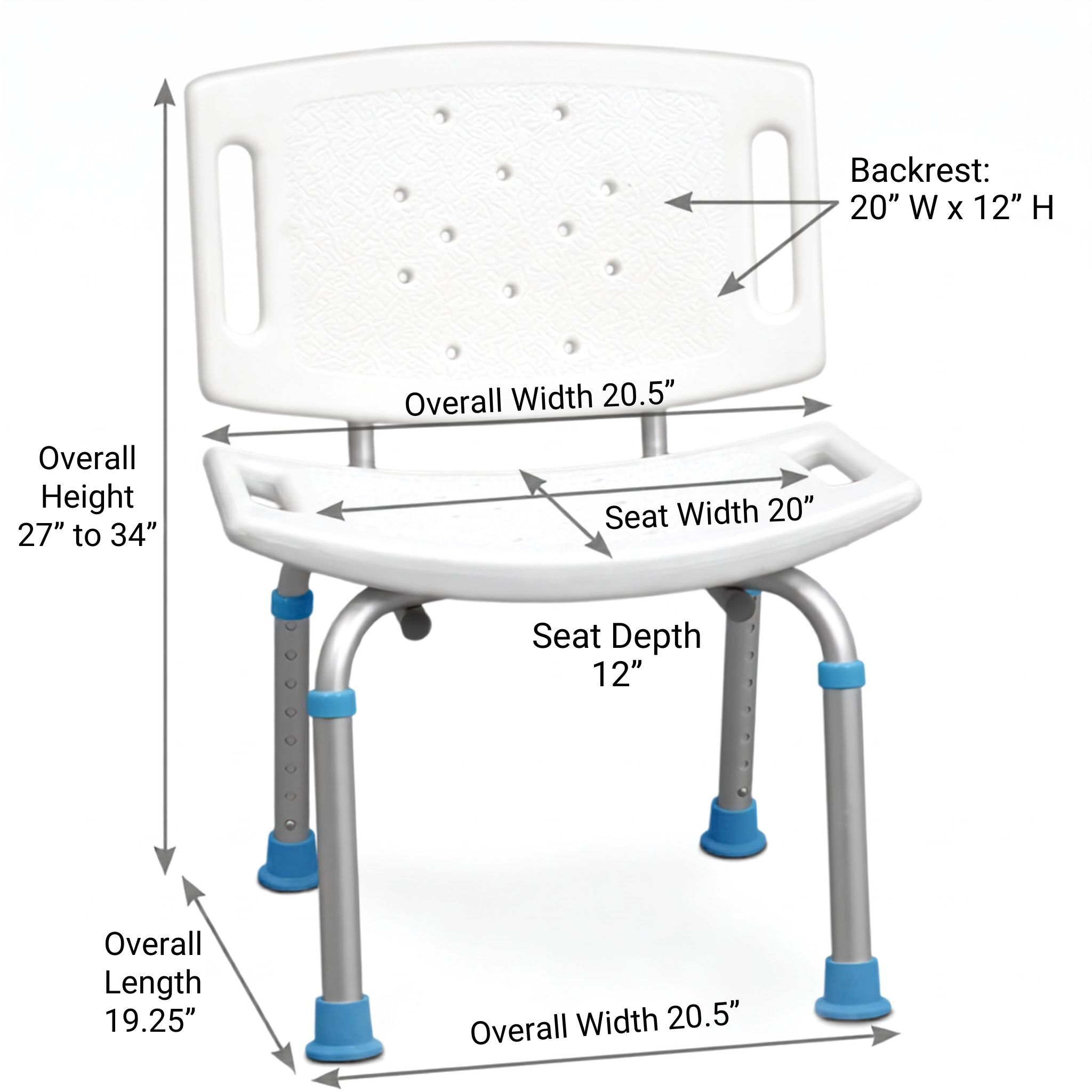 AquaSense Adjustable Bath Seat Technical Spacing Blueprint Diagram
