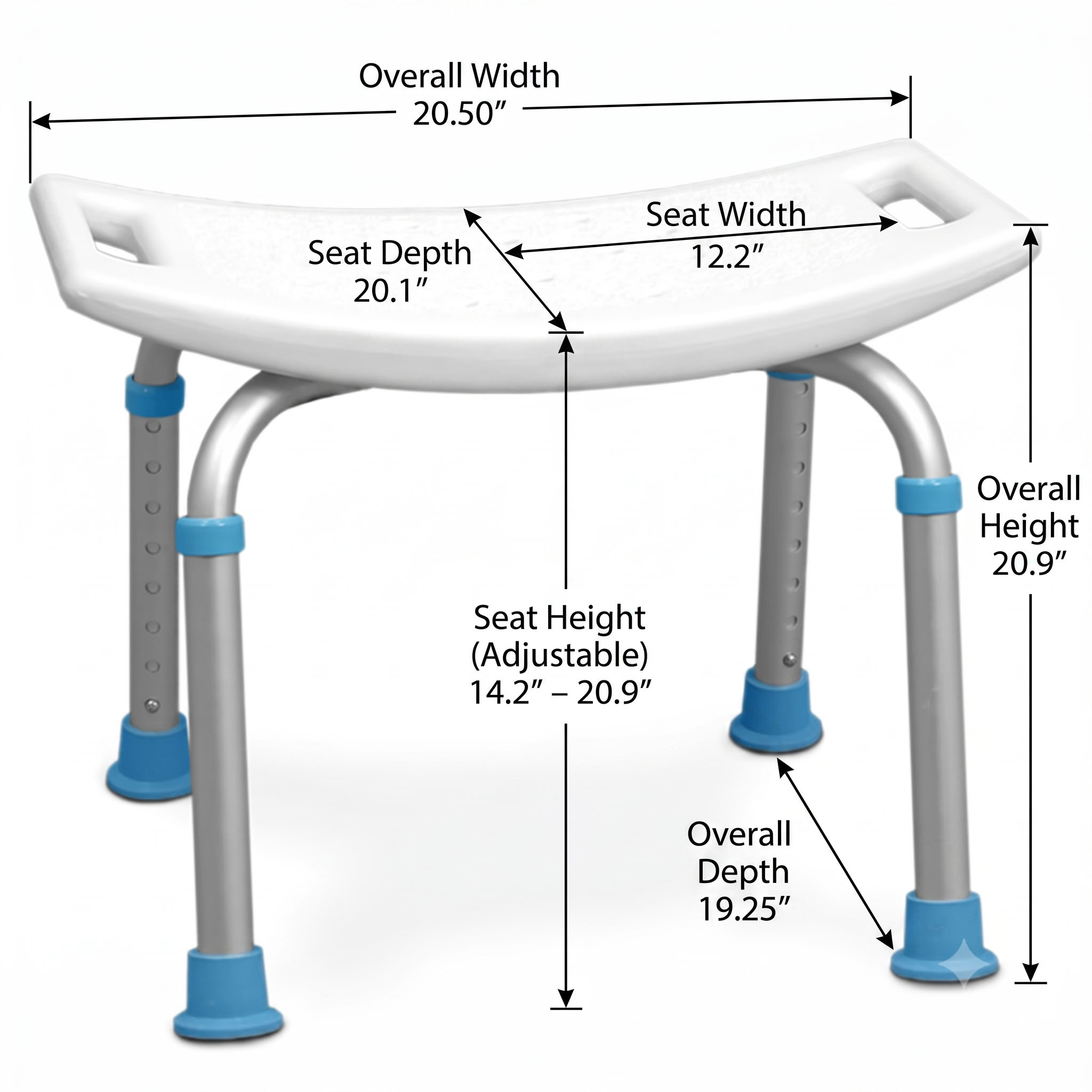 AquaSense Adjustable Bath Seat without Backrest measurement reference
