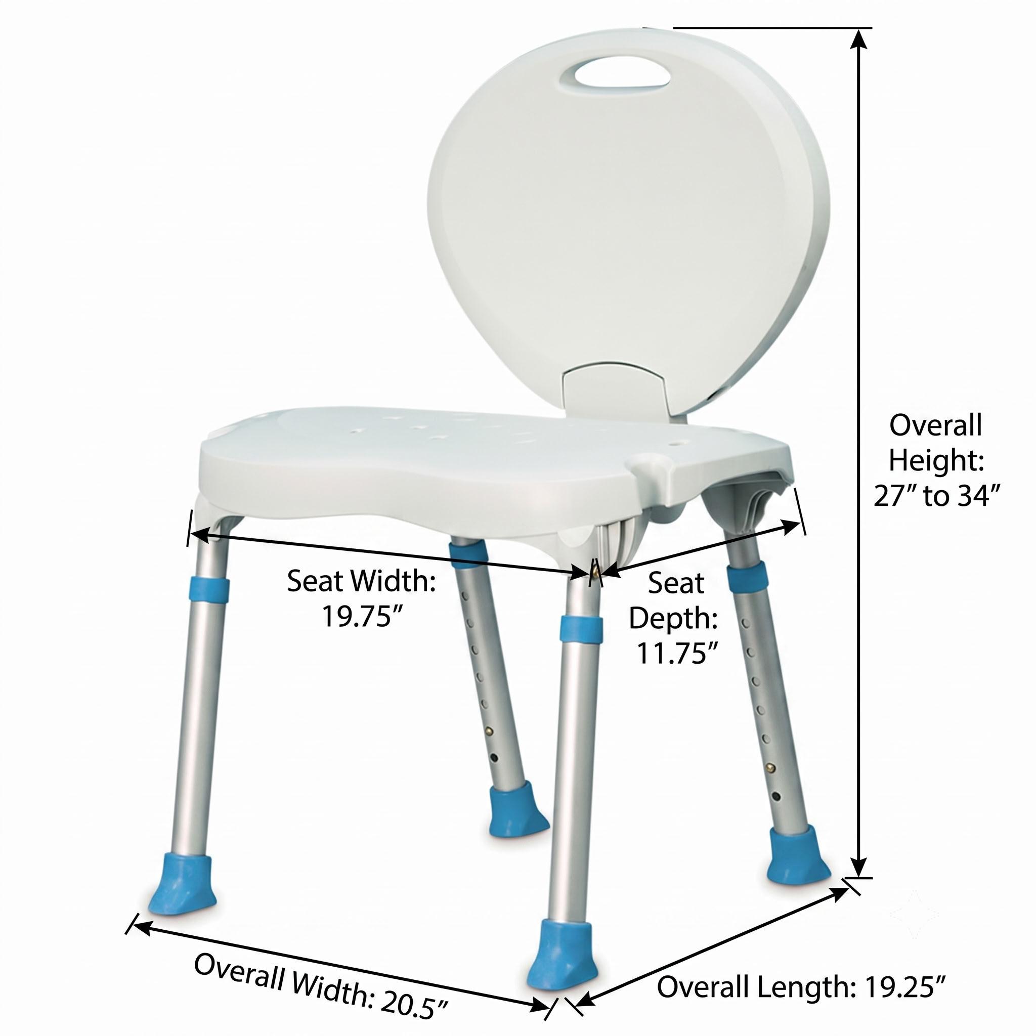 AquaSense Folding Bath Seat Dimensions Diagram