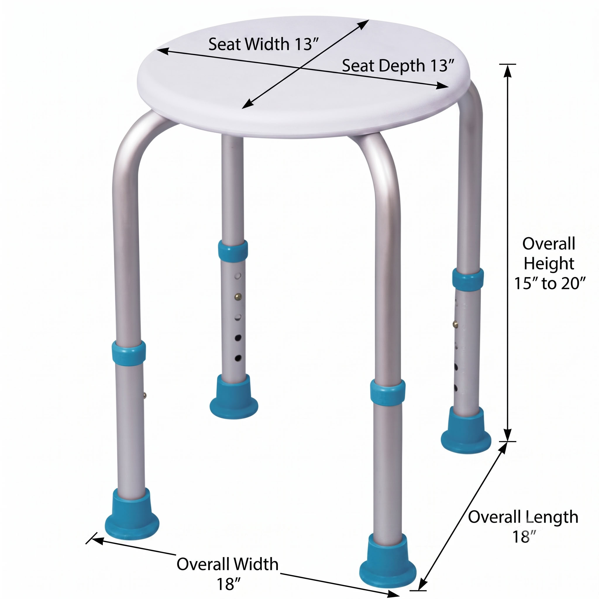 AquaSense Shower Stool Detailed Dimensions Diagram