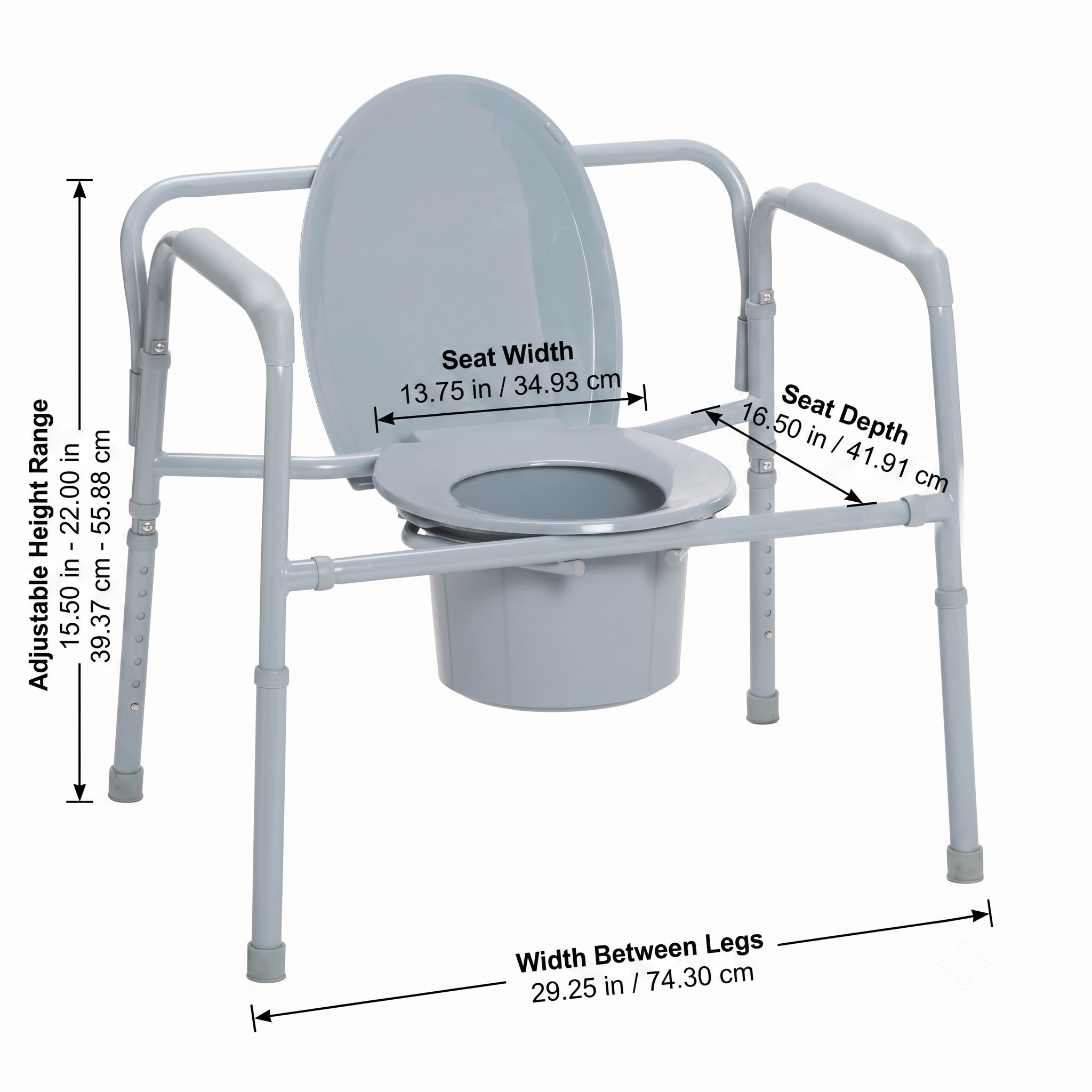 Bariatric Folding Commode Sizing Clearance and Folded Profile Schema