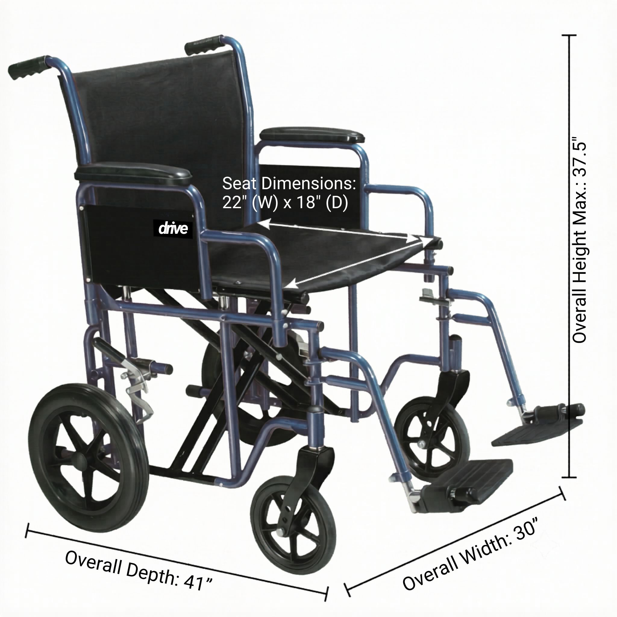 Bariatric Steel Transport Chair Dimensions Visualization