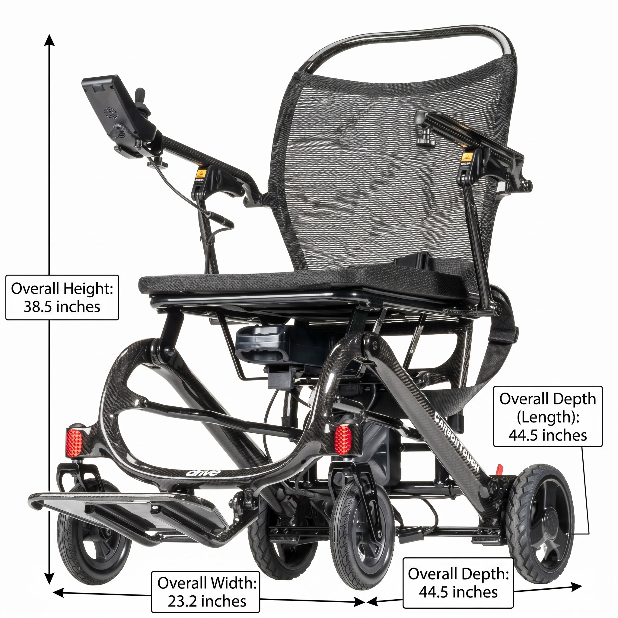 CarbonTouch Power Wheelchair open dimensions diagram