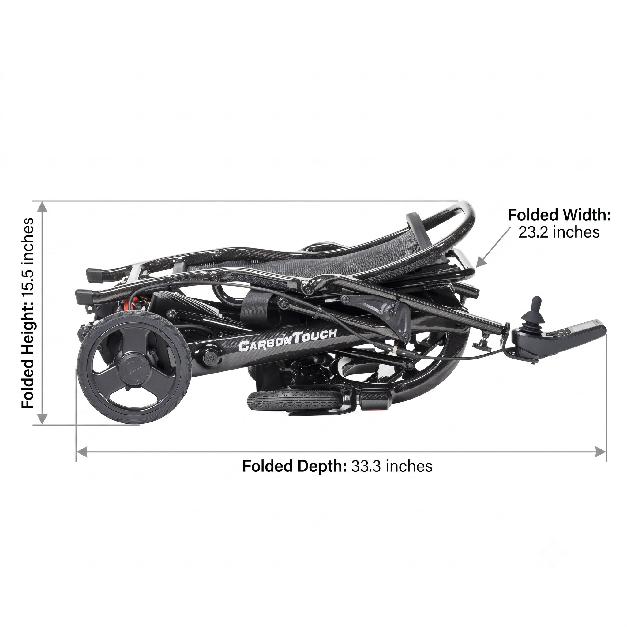 CarbonTouch Power Wheelchair folded dimensions diagram