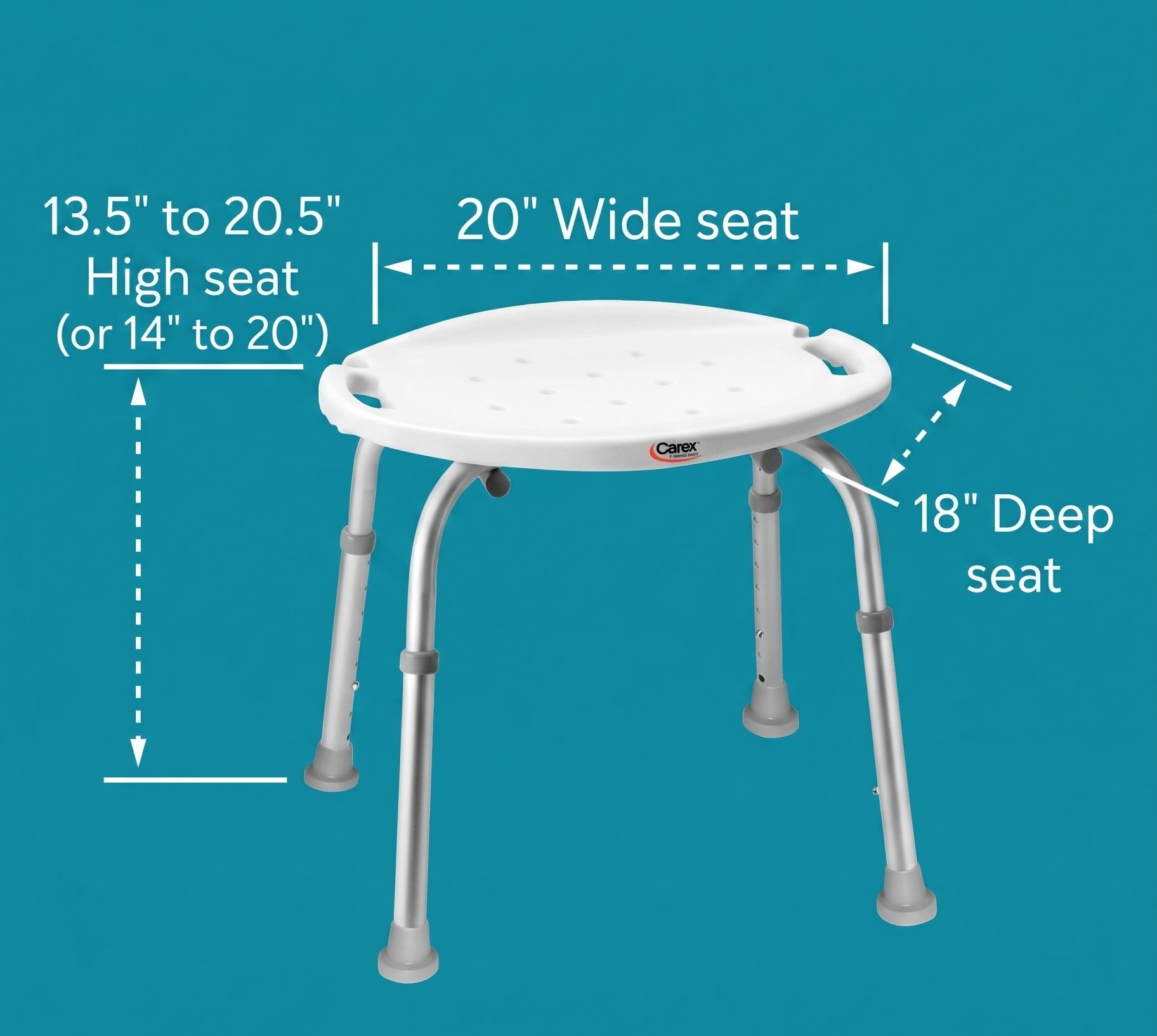 Carex Adjustable Bath & Shower Seat dimensions diagram