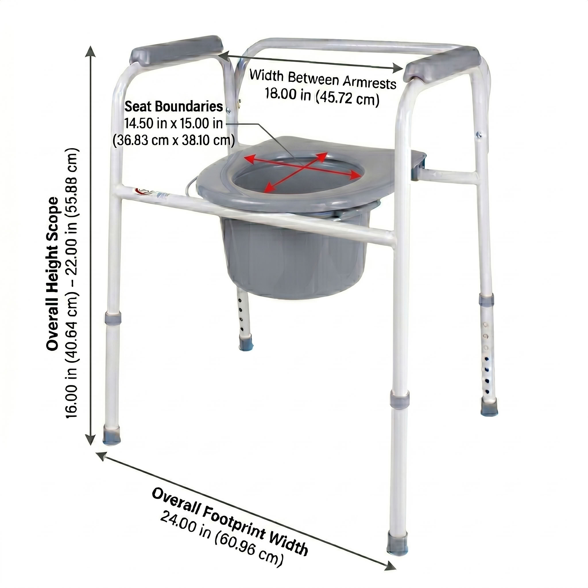 Carex Classics Steel Commode Detailed Dimensions Diagram