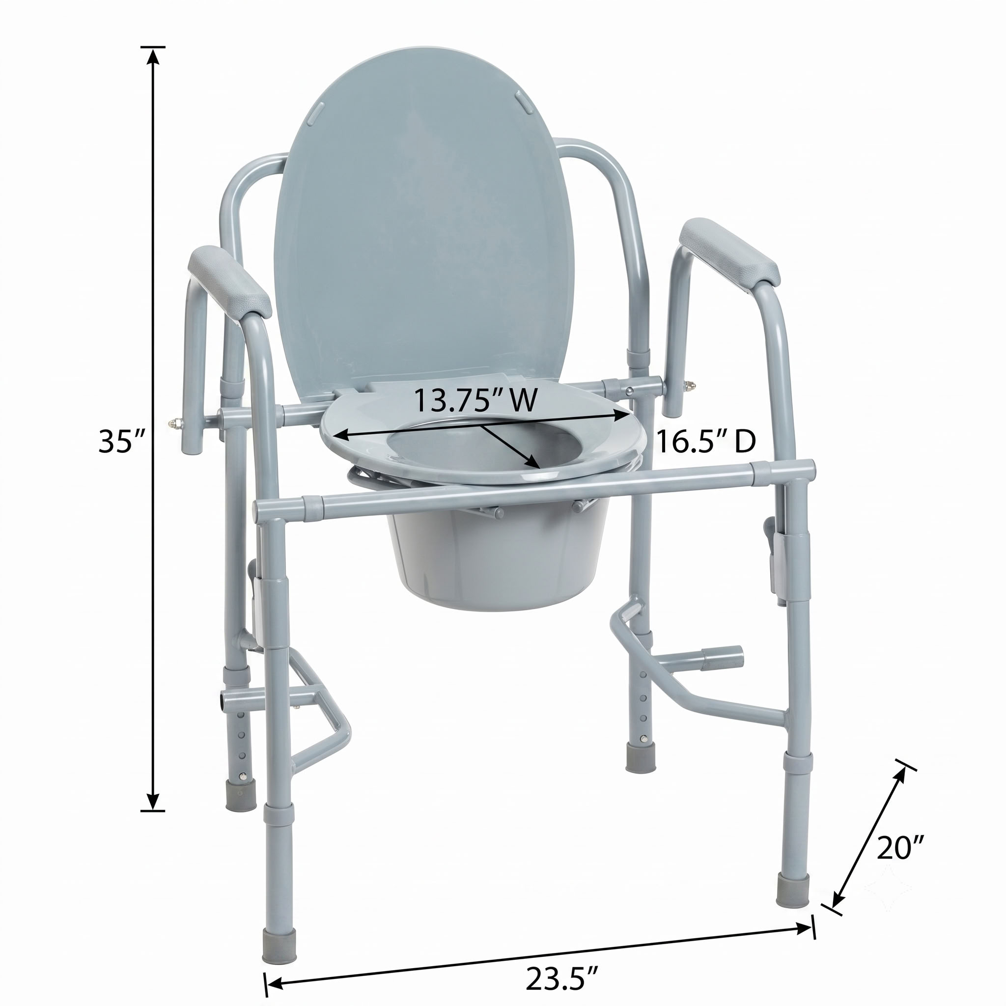 Deluxe Steel Drop Arm Commode Measurement Guide Detailed Blueprint