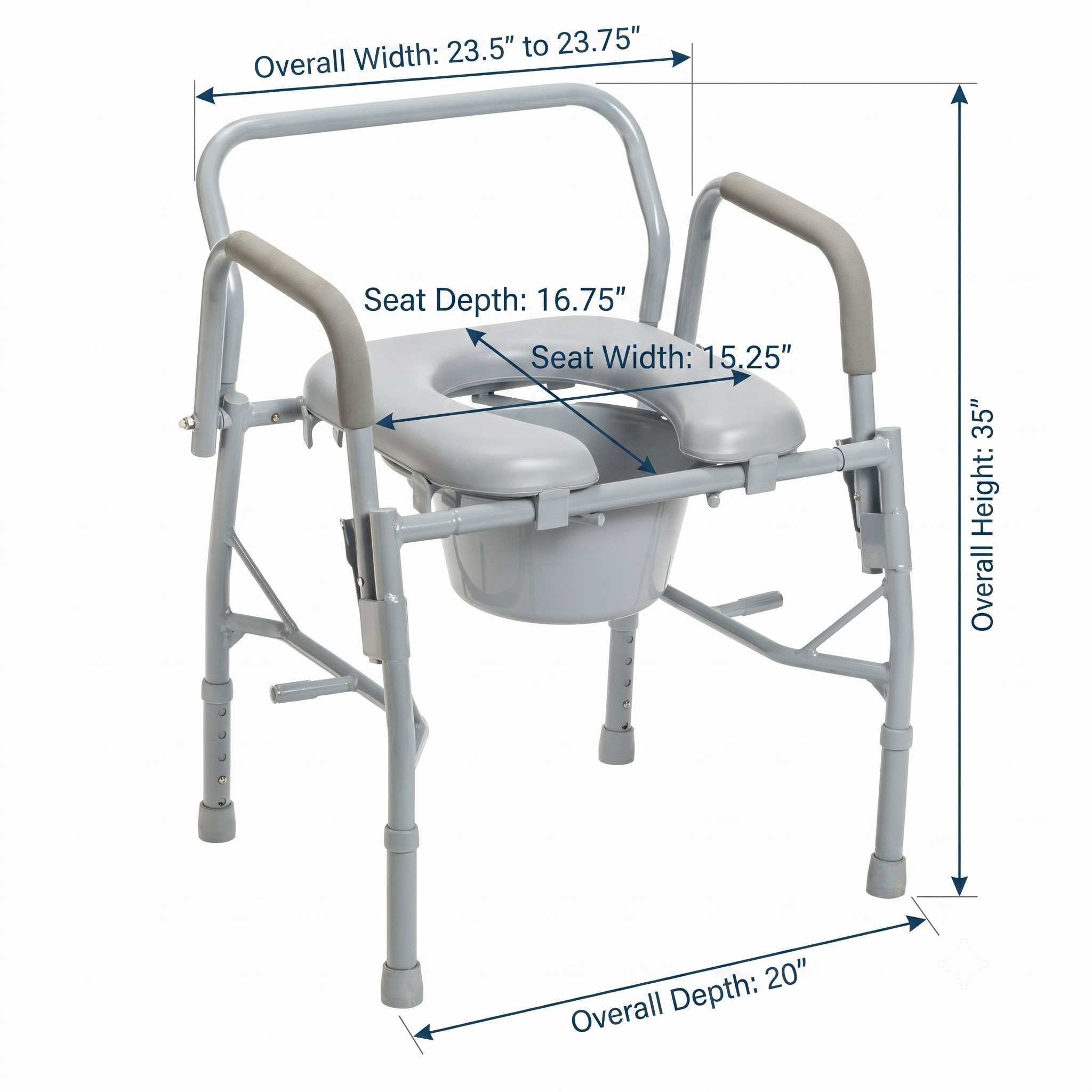 Drive Medical Drop Arm Steel Commode Detailed Dimensions Diagram