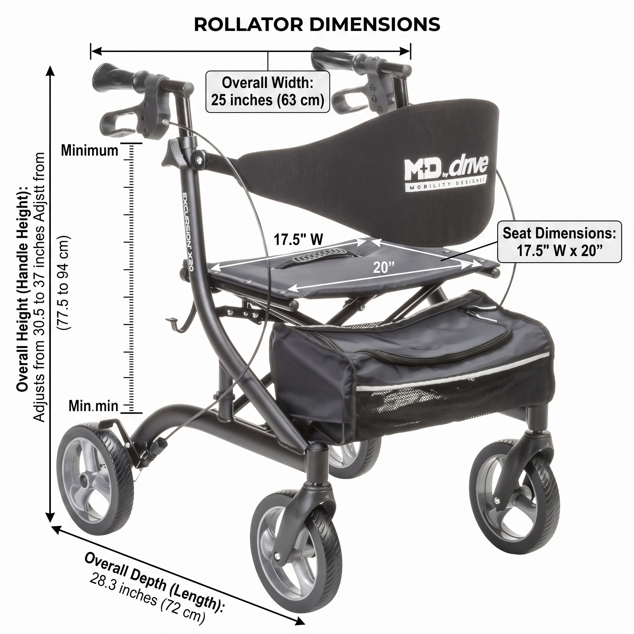 Excursion X20 Rollator Dimensions