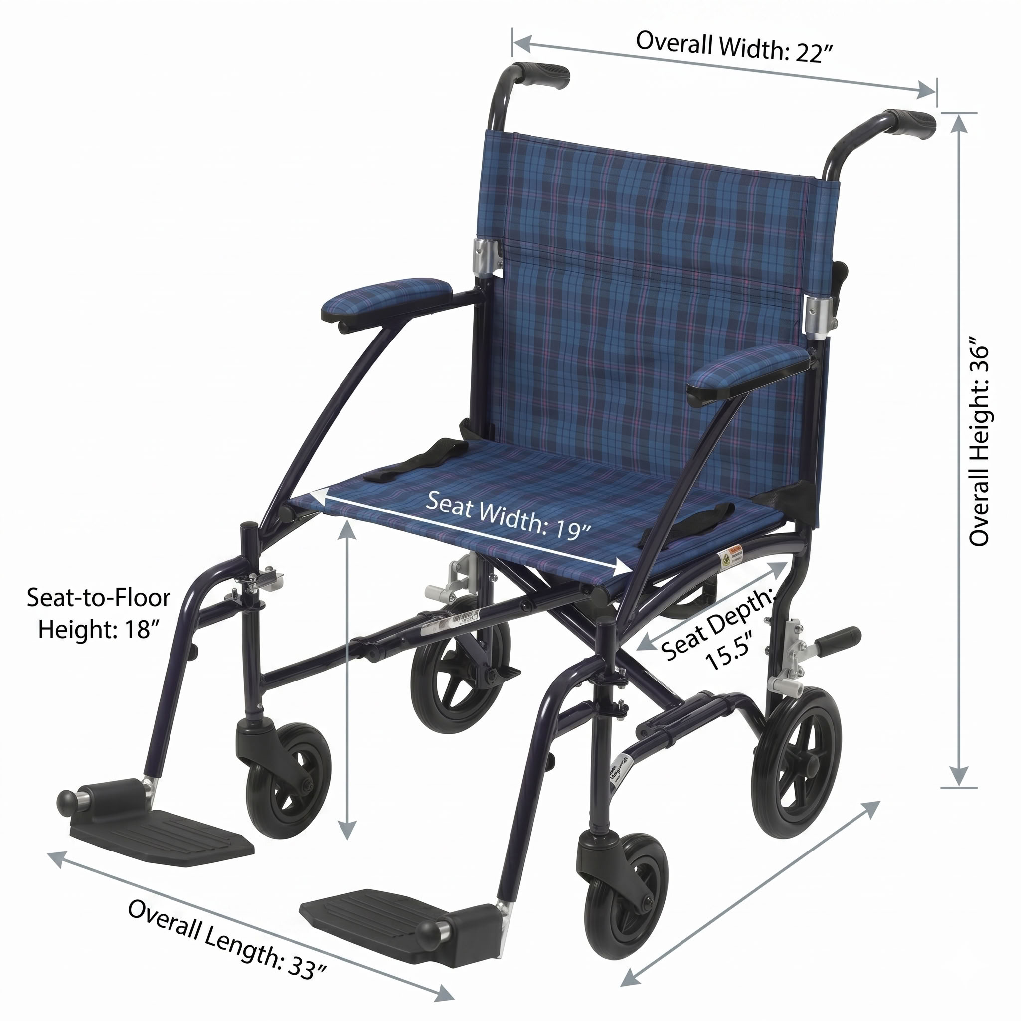 Fly-Lite Transport Chair Dimensions Reference