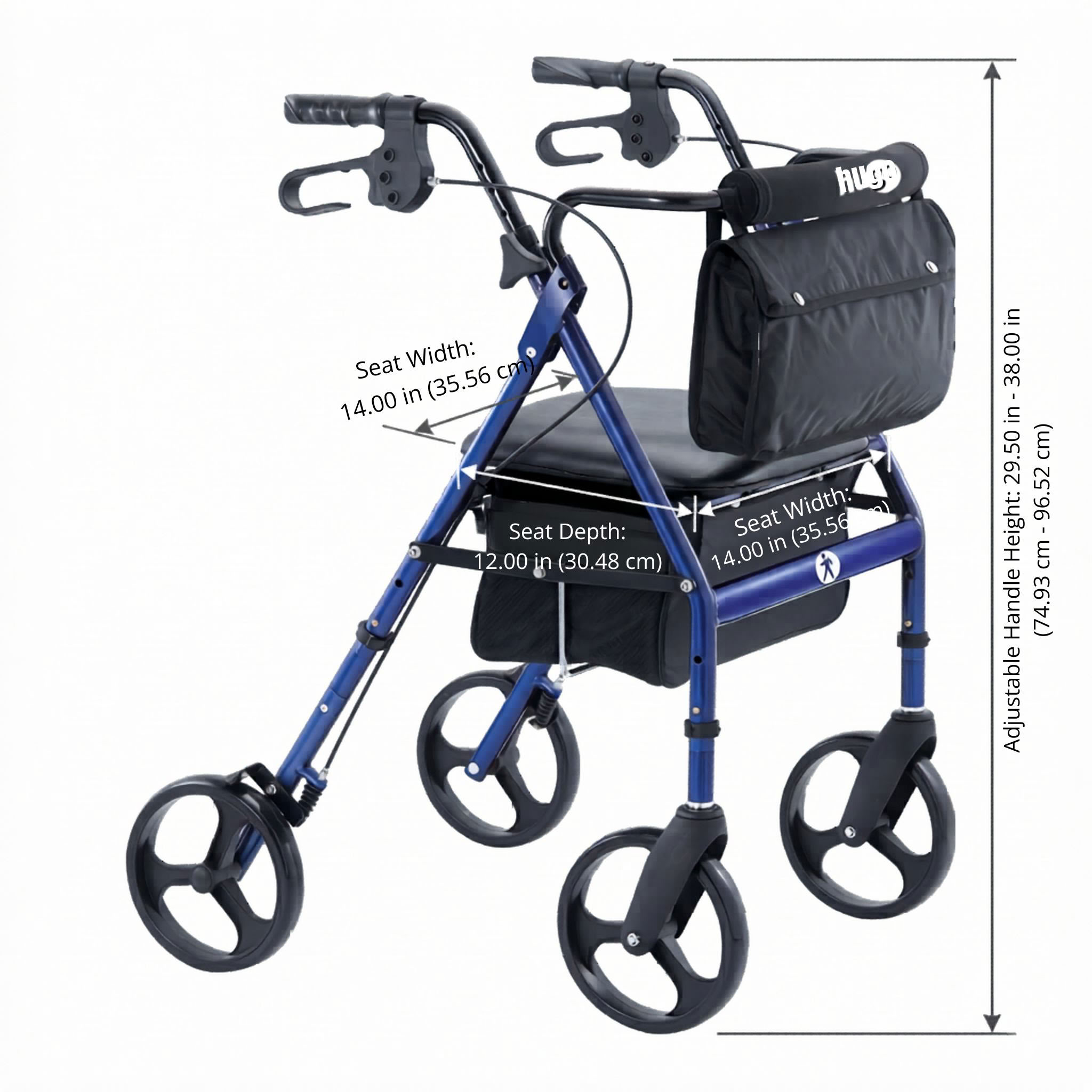 Hugo Elite Rolling Walker Dimensional Reference