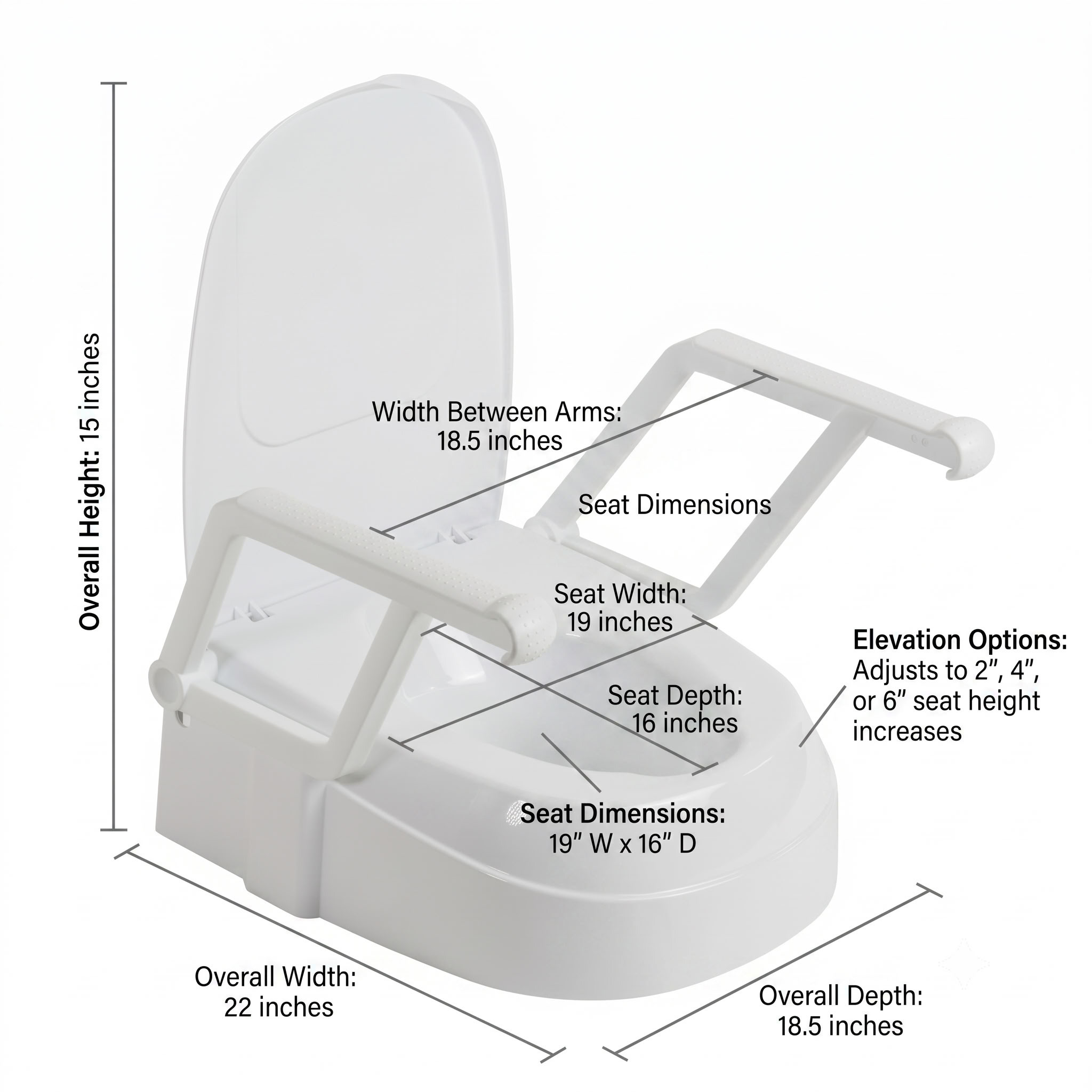 PreserveTech Universal Raised Toilet Seat dimensions diagram