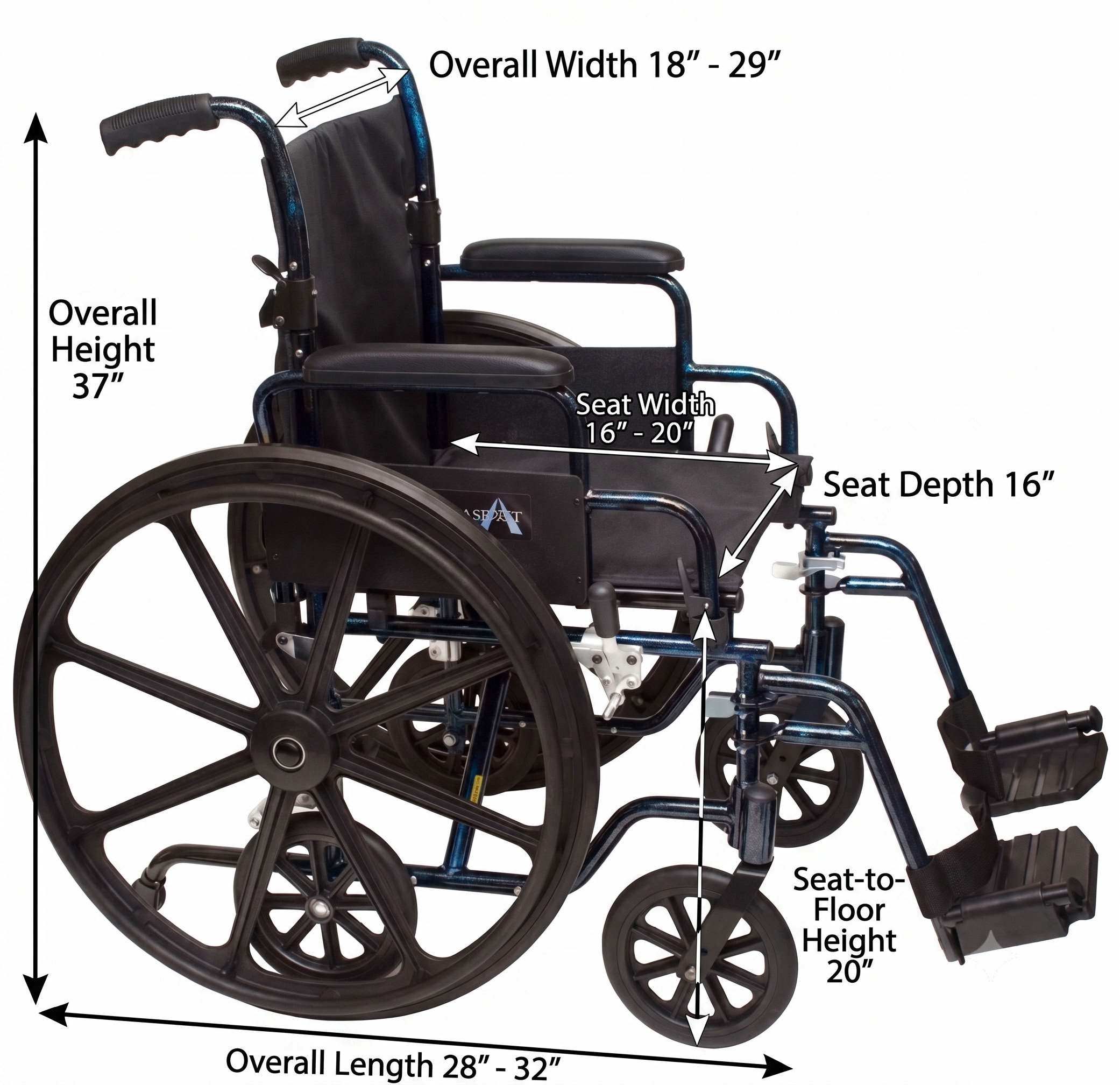 ProBasics K4 Transformer Wheelchair Detailed Dimensions Diagram