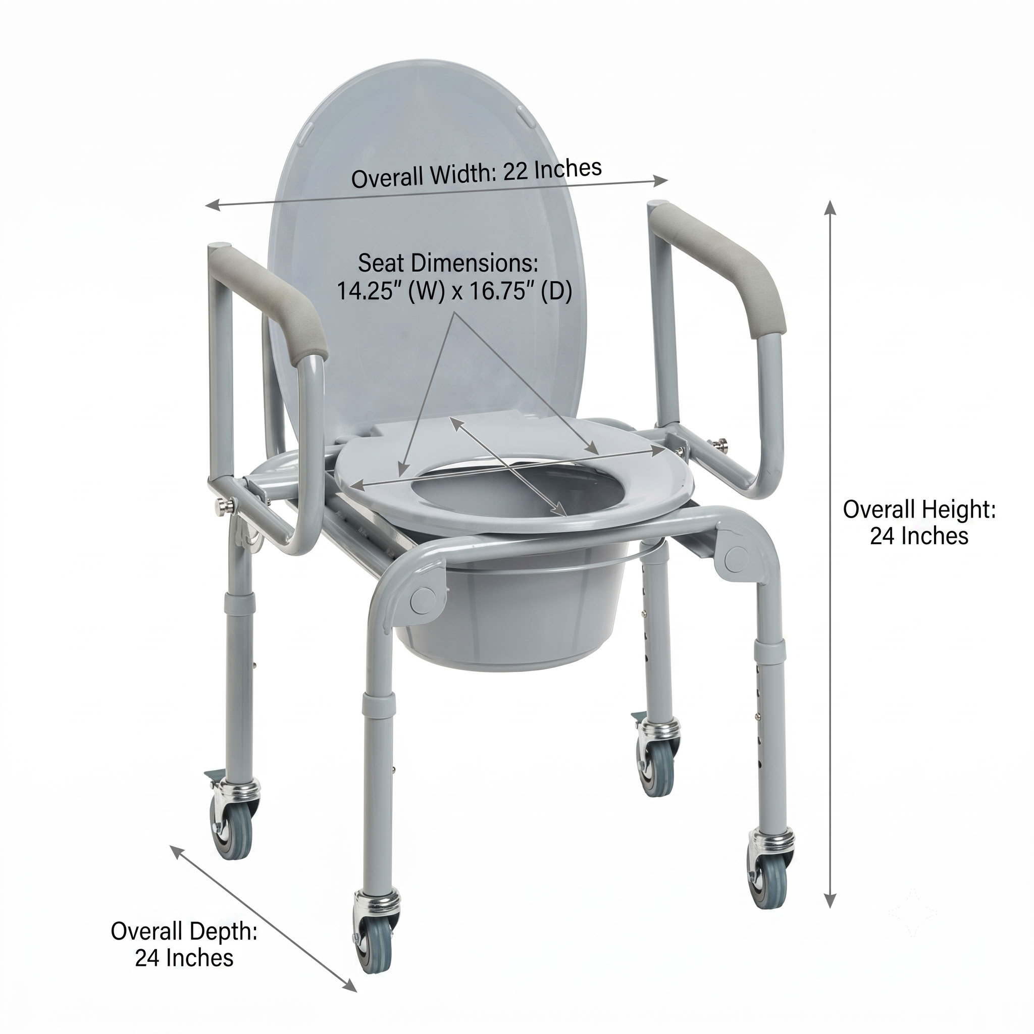 Steel Drop-Arm Commode Dimension Blueprint