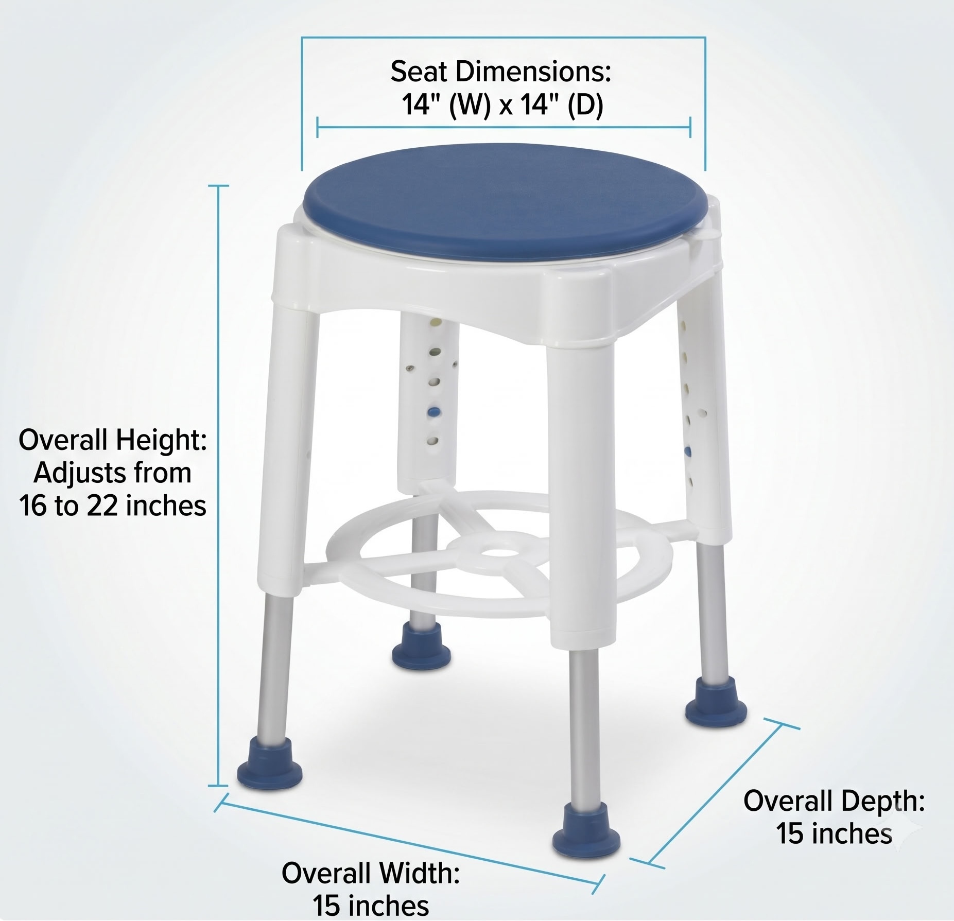 Drive Medical Swivel Seat Shower Stool dimensions diagram