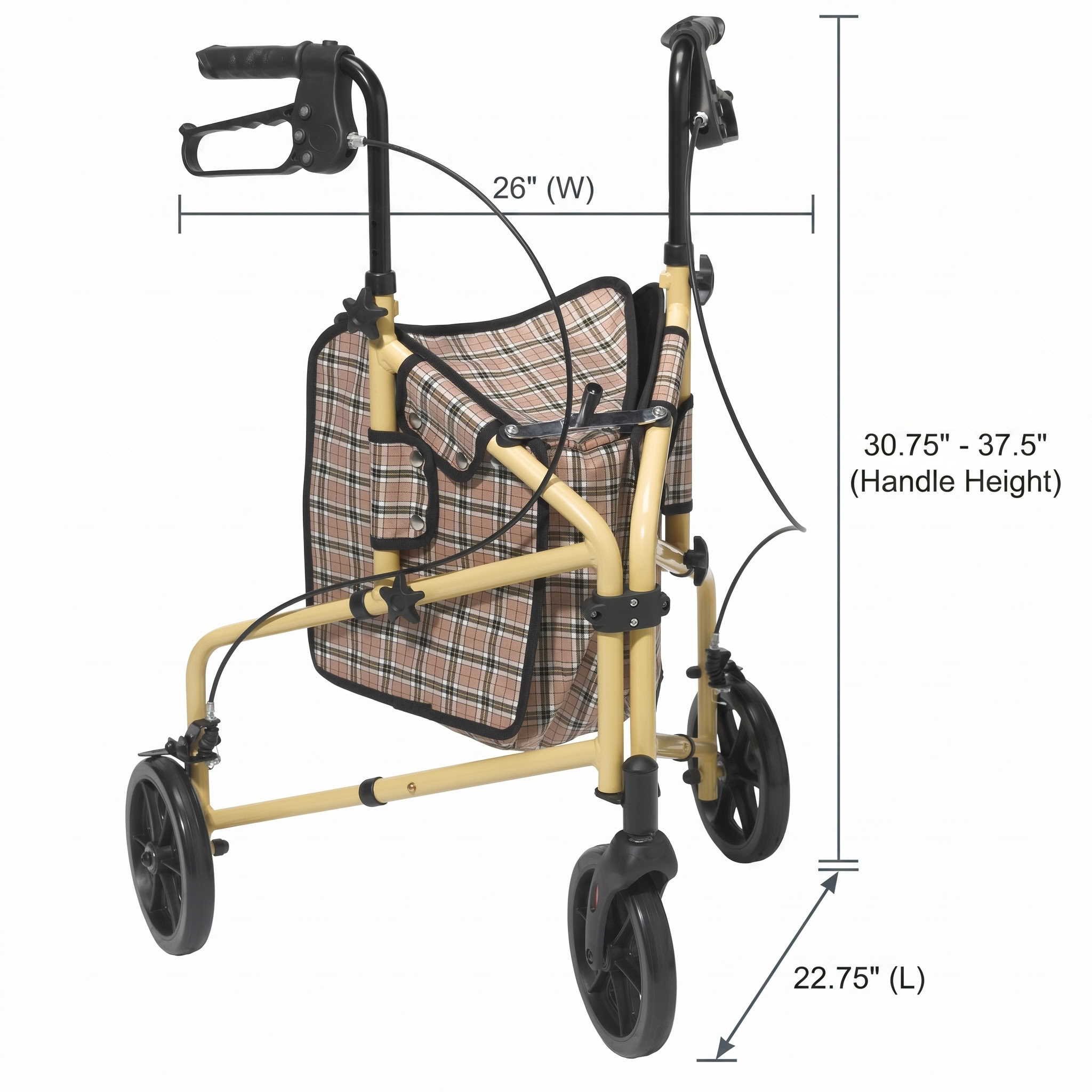 Winnie Lite Supreme 3-Wheel Aluminum Rollator Measurement Diagram
