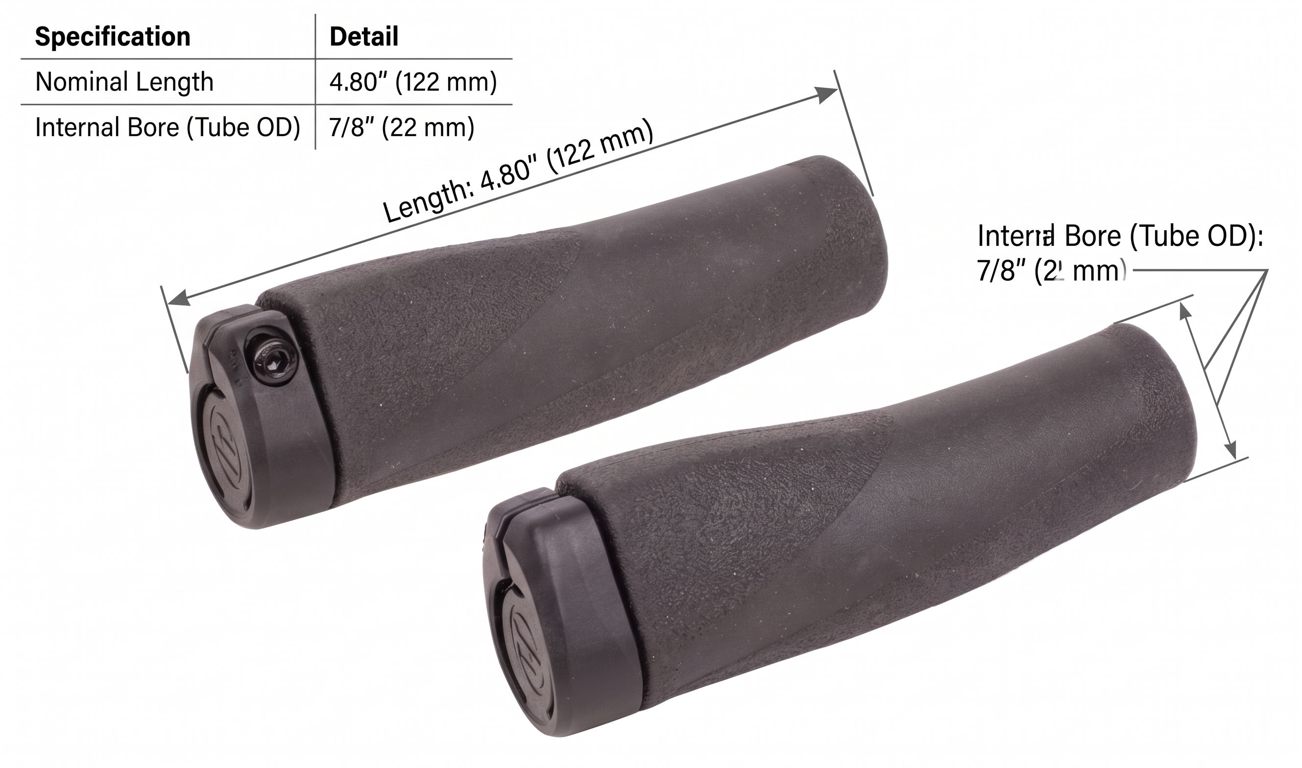 Rolko 4.8 inch composite ergonomic hand grip dimensions diagram