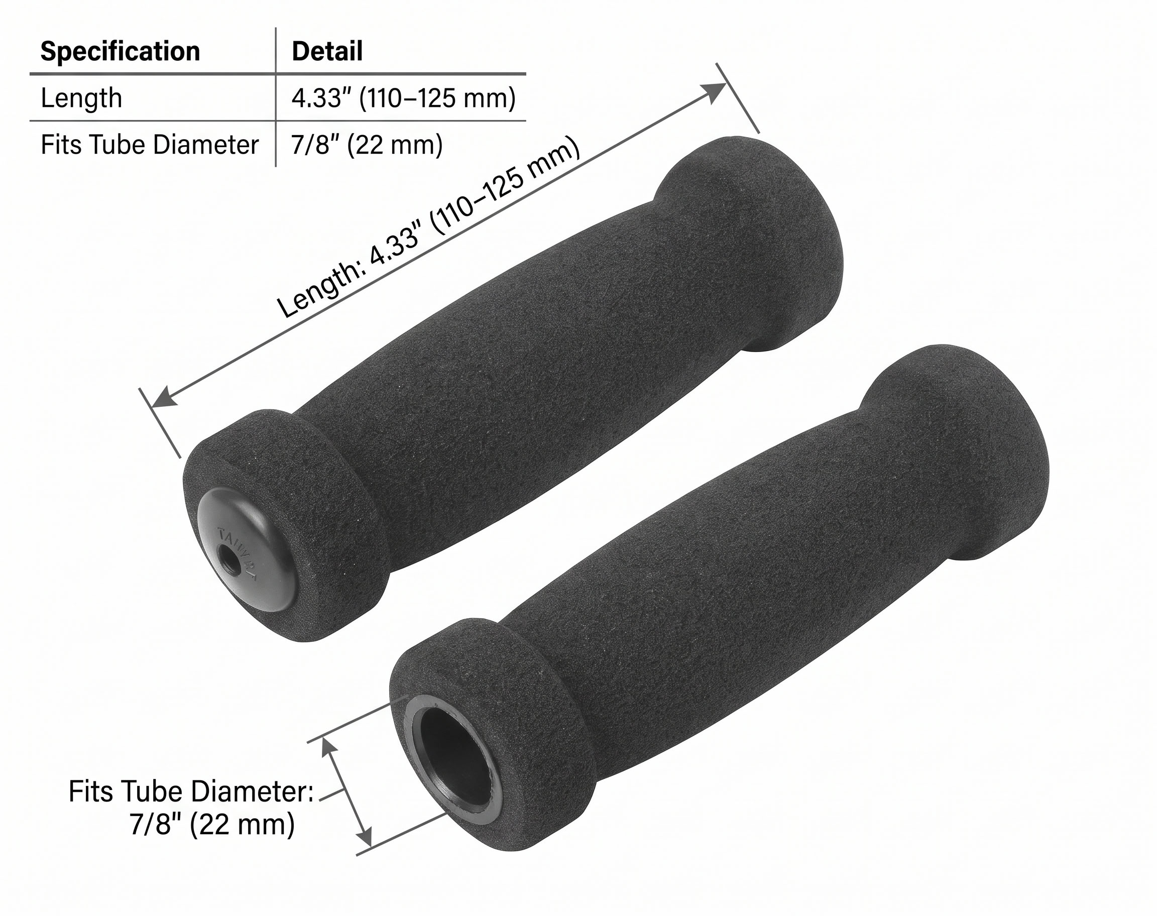 Rolko 4 inch soft foam hand grip dimensions diagram