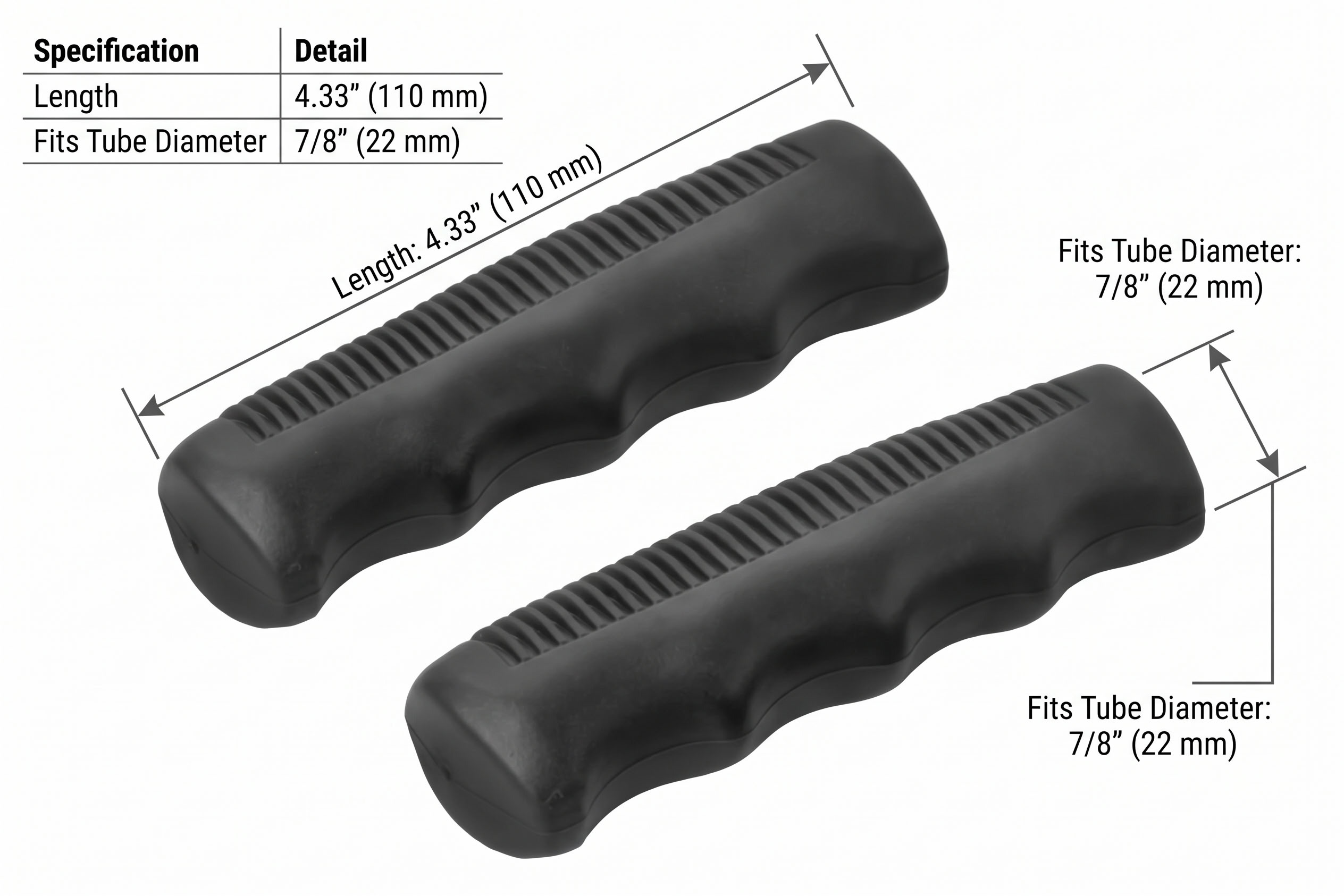 Rolko 4 inch rubber hand grip dimensions diagram