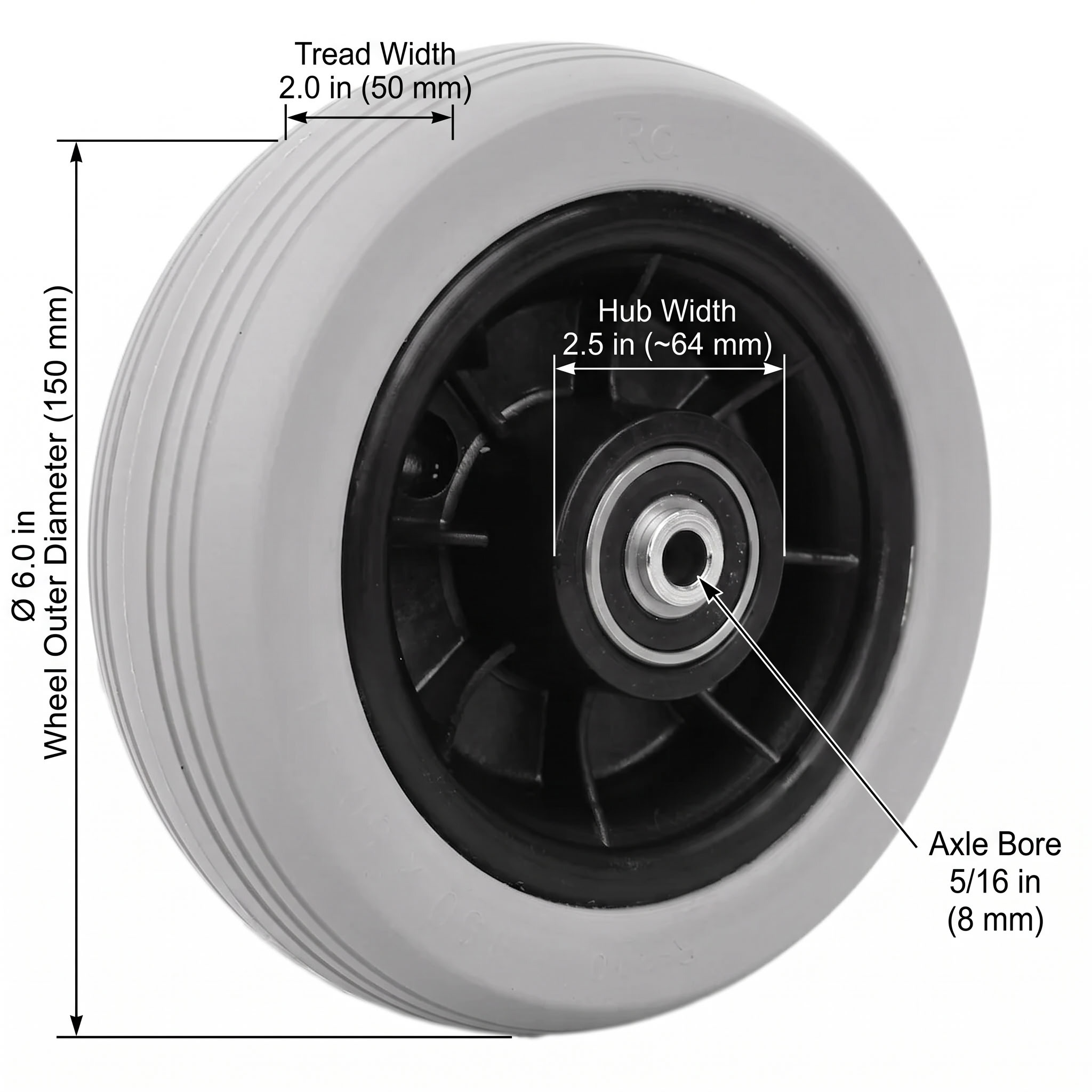 6x2 inch Jazzy power chair caster wheel dimensions