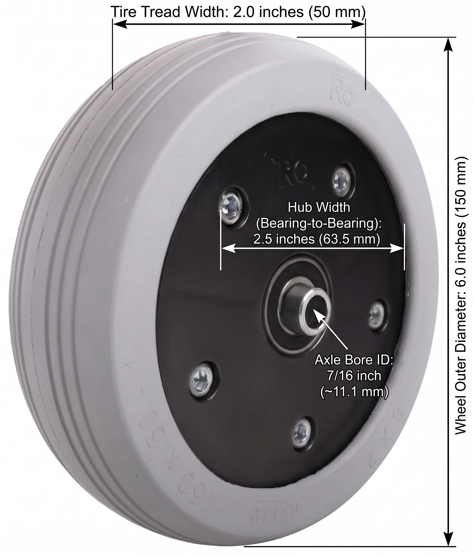 6x2 inch Invacare caster wheel dimensions