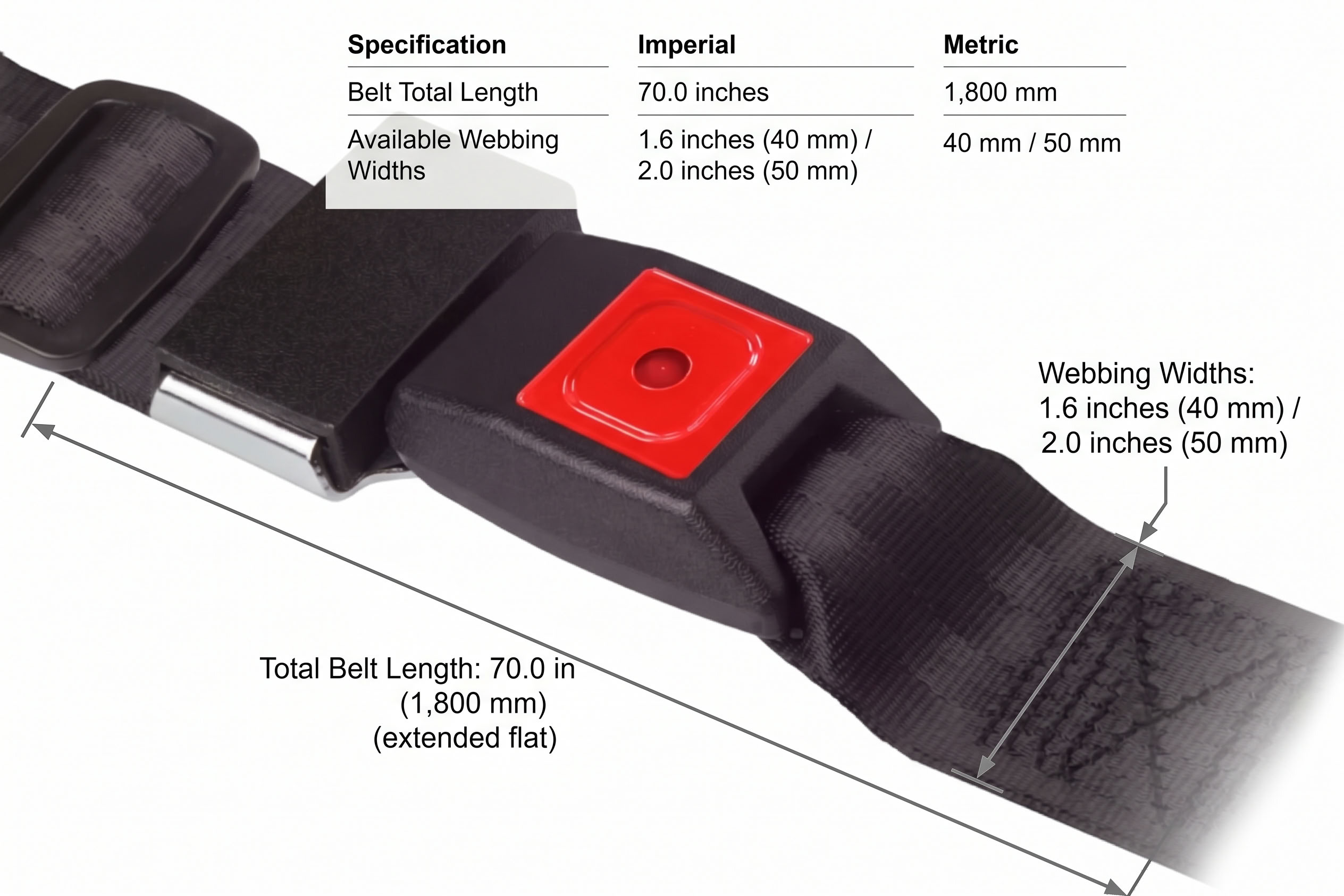 70 inch Positioning Belt with Pen Lock Buckle dimensions