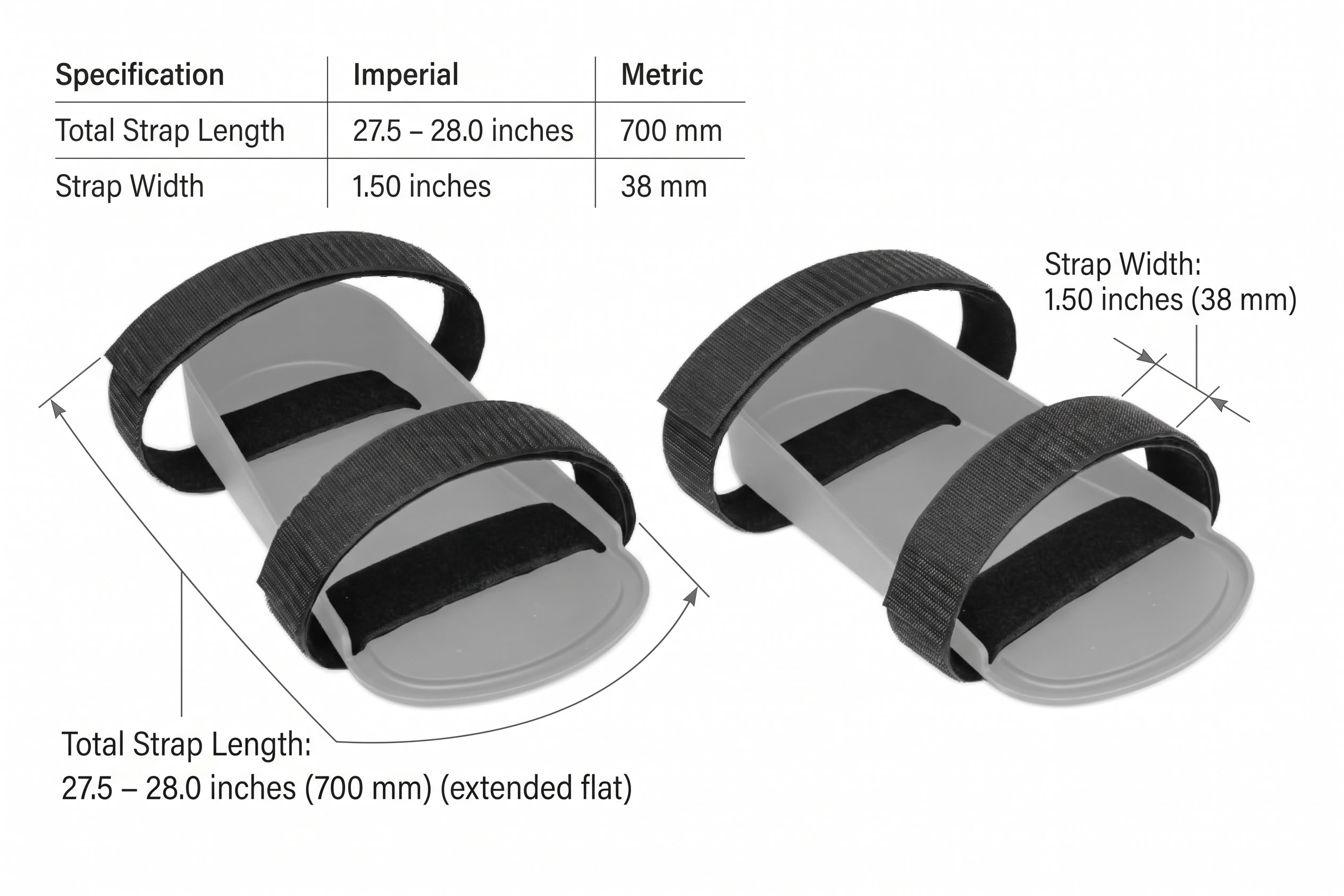 Rolko Ankle and Toe Hook and Loop Straps dimensions diagram