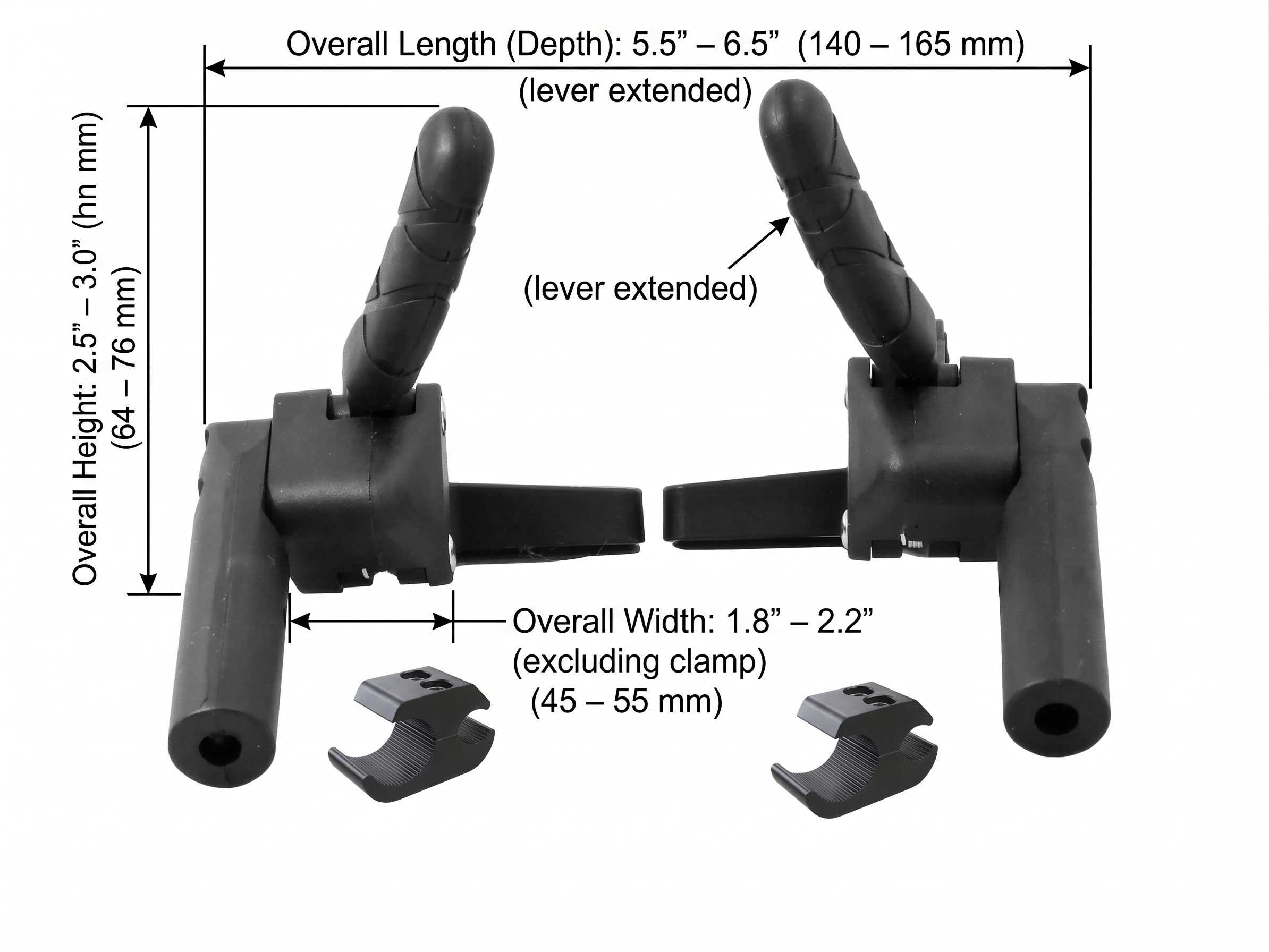 Composite Push To Lock Brake Dimensions