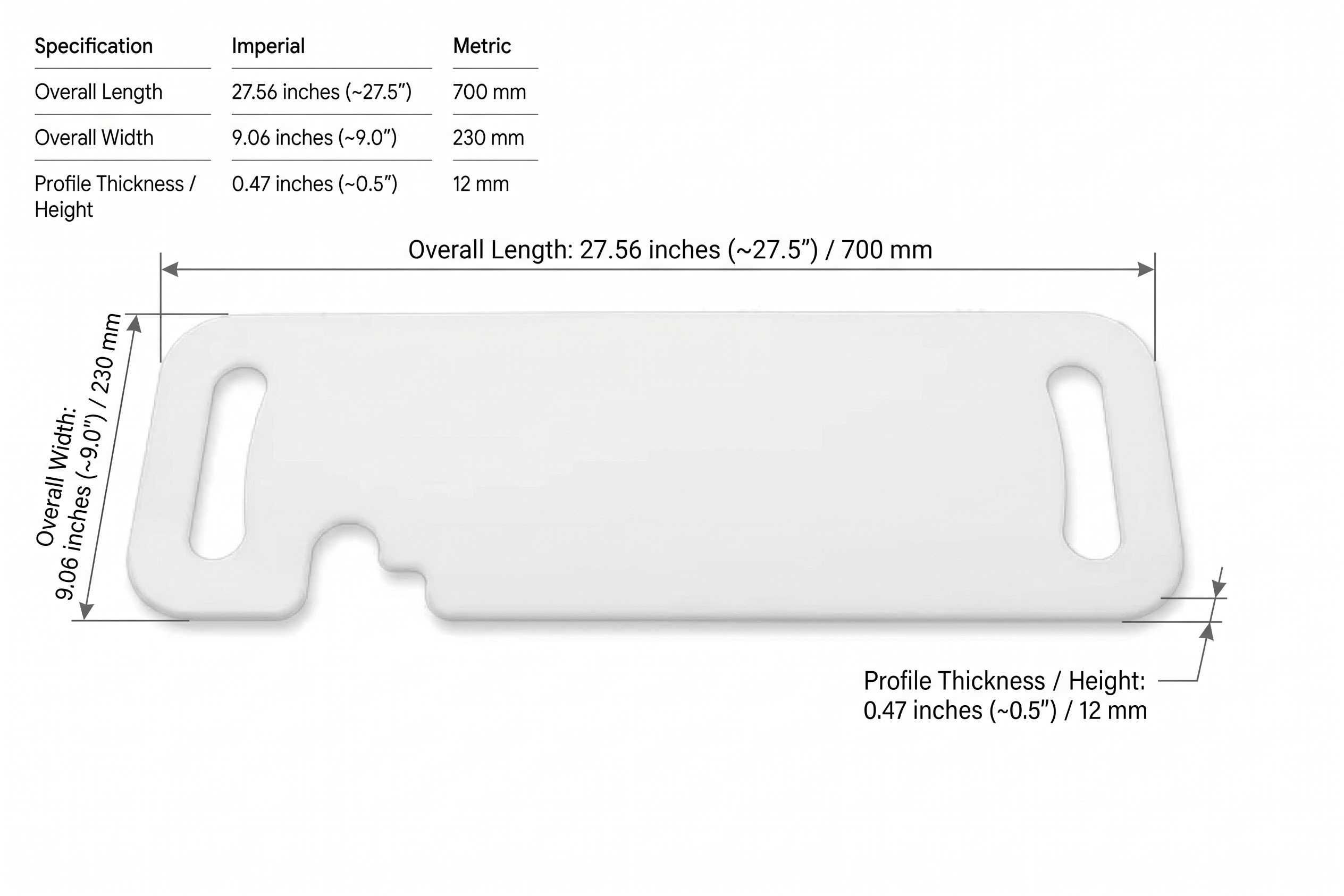 Rolko Easy Transfer Board dimensions diagram