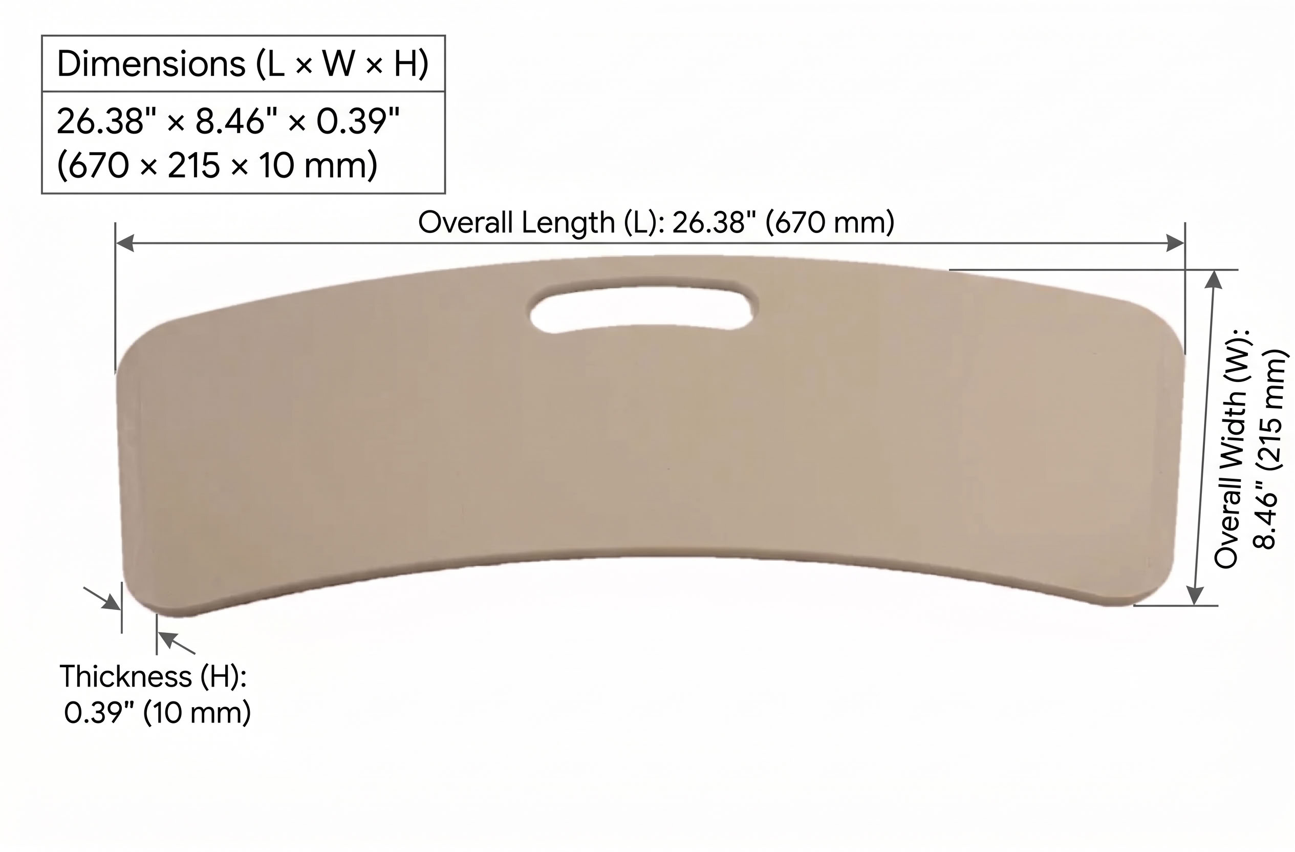 Rolko Easy Transfer Curved Board dimensions diagram