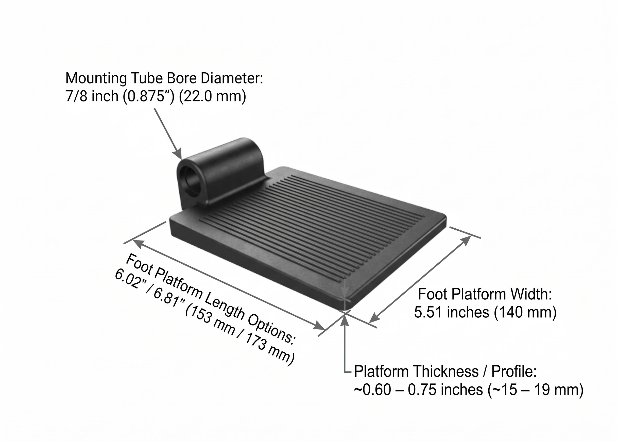Rolko Foot Board for 7 over 8 inch tube dimensions diagram
