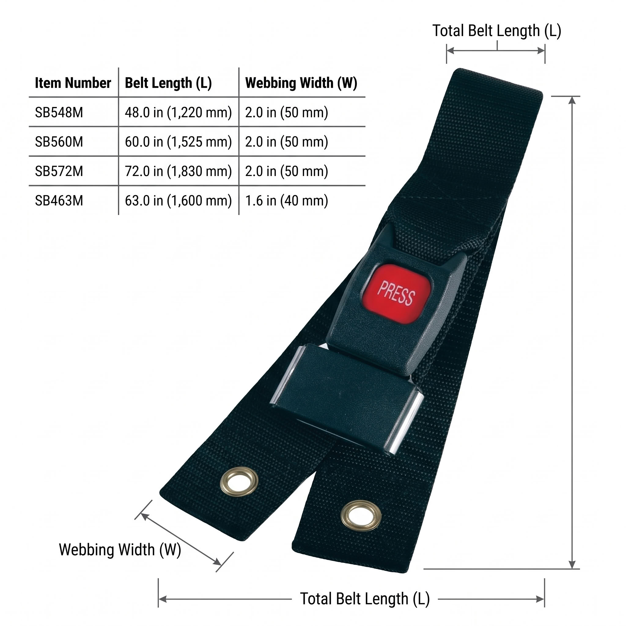 Rolko positioning belt dimensions diagram