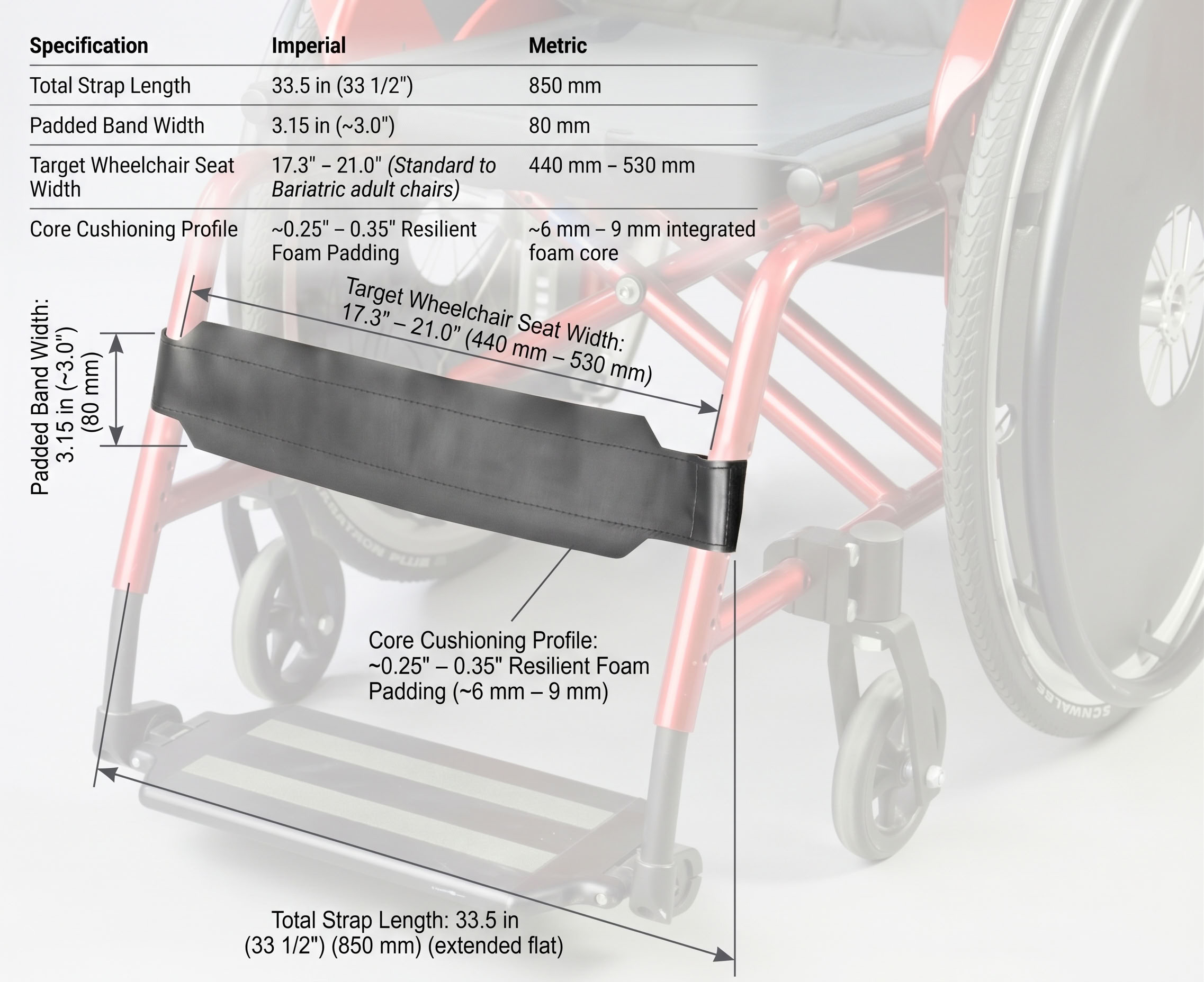 Rolko Padded Leg Strap With Hook And Loop Tape dimensions diagram
