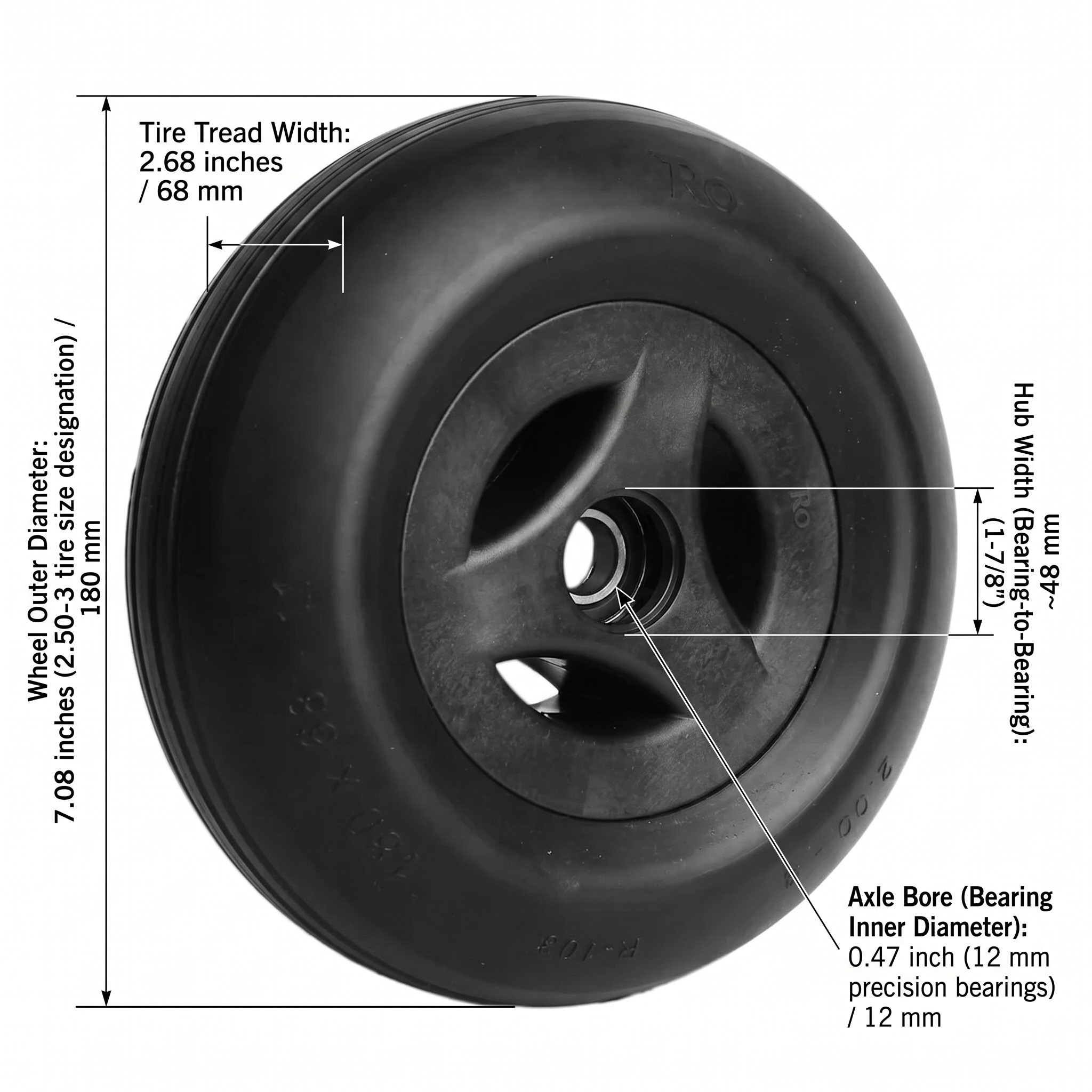 Permobil 180x68 caster wheel replacement dimensions